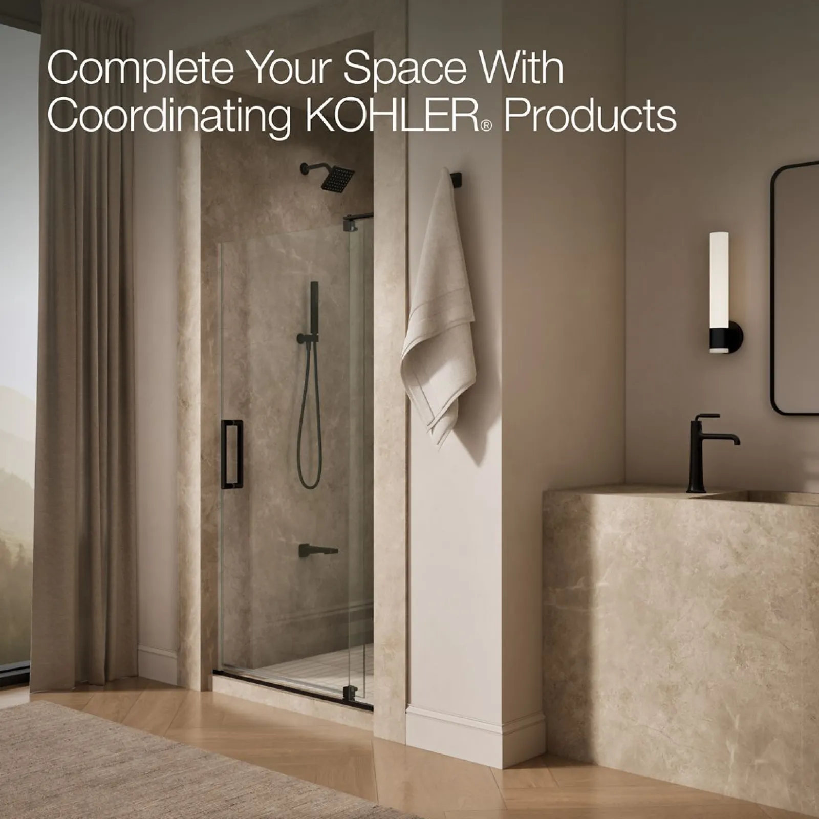 35-1/8"-40" W x 74" H pivot shower door with 5/16"-thick Crystal Clear glass^Kohler Best