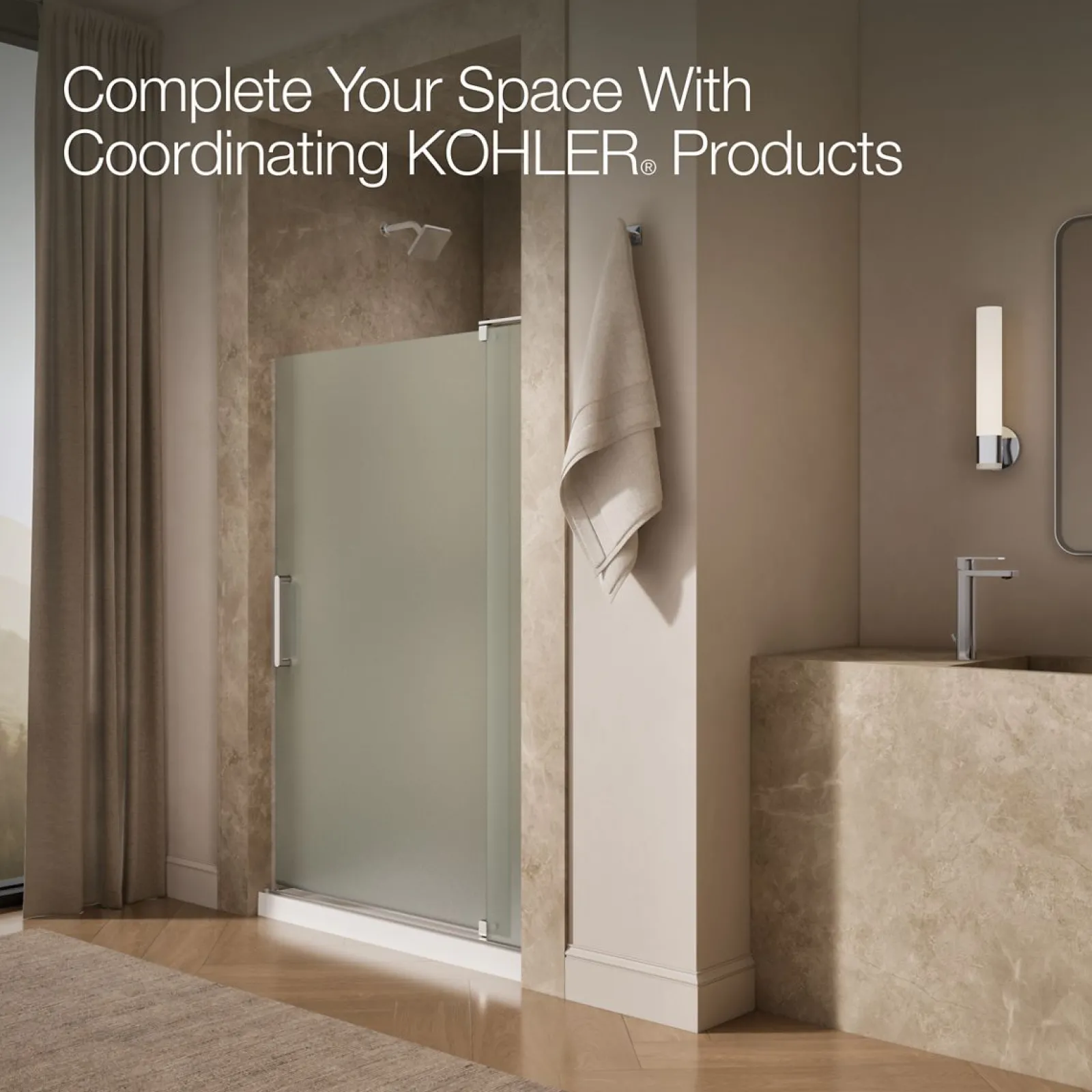 43-1/8"-48" W x 70" H pivot shower door with 5/16"-thick Frosted glass^Kohler