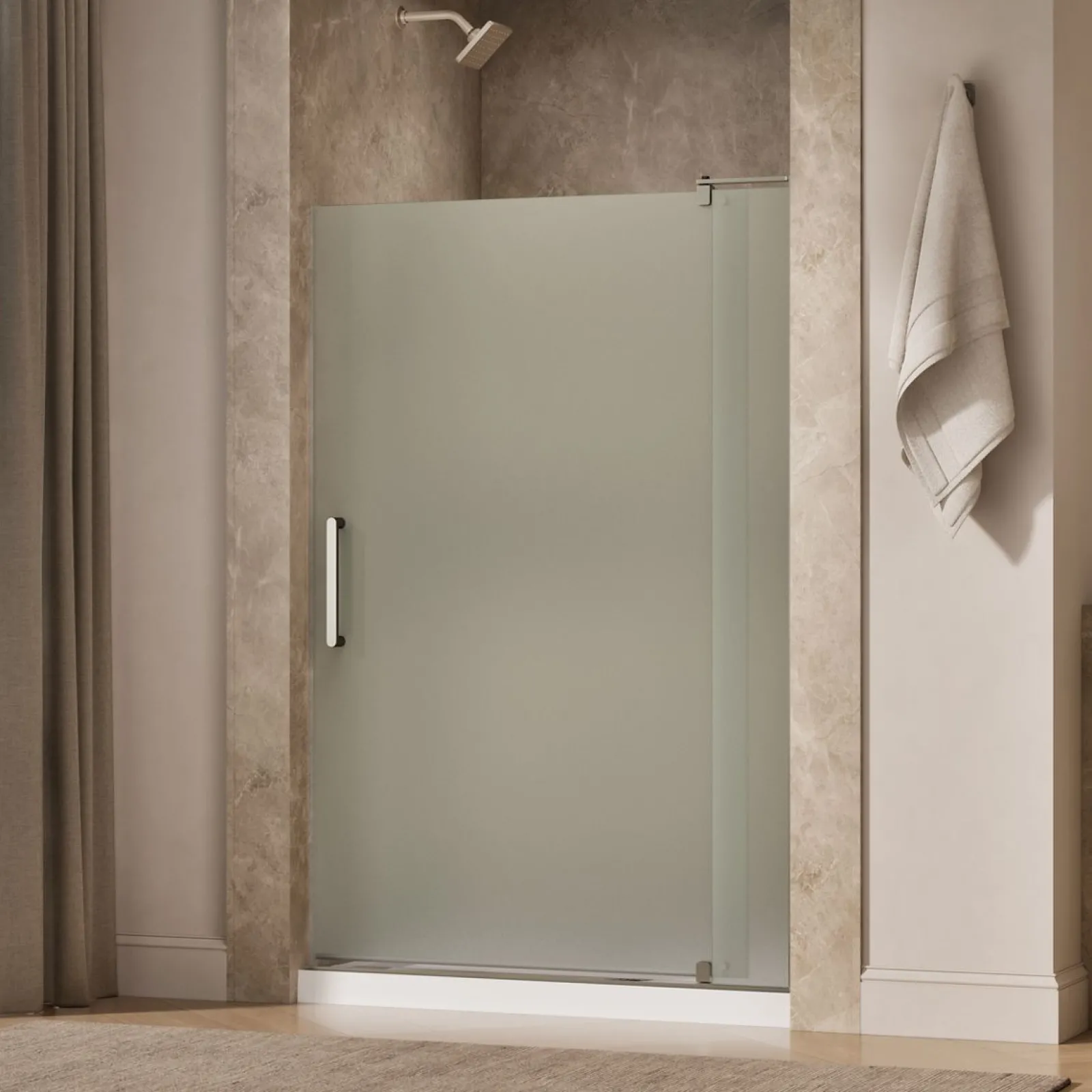 43-1/8"-48" W x 70" H pivot shower door with 5/16"-thick Frosted glass^Kohler