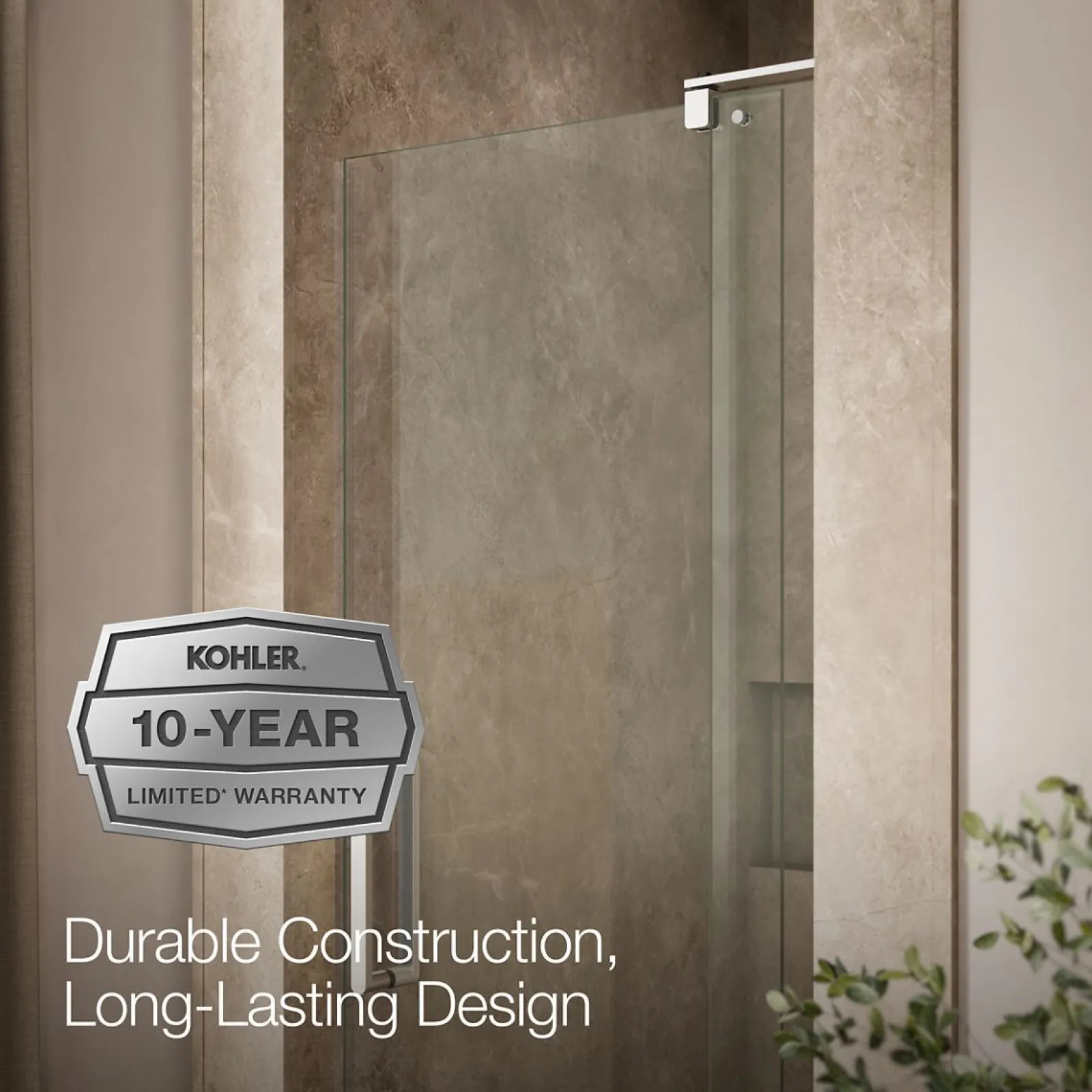 31-1/8"-36" W x 74" H pivot shower door with 5/16"-thick Crystal Clear glass^Kohler New