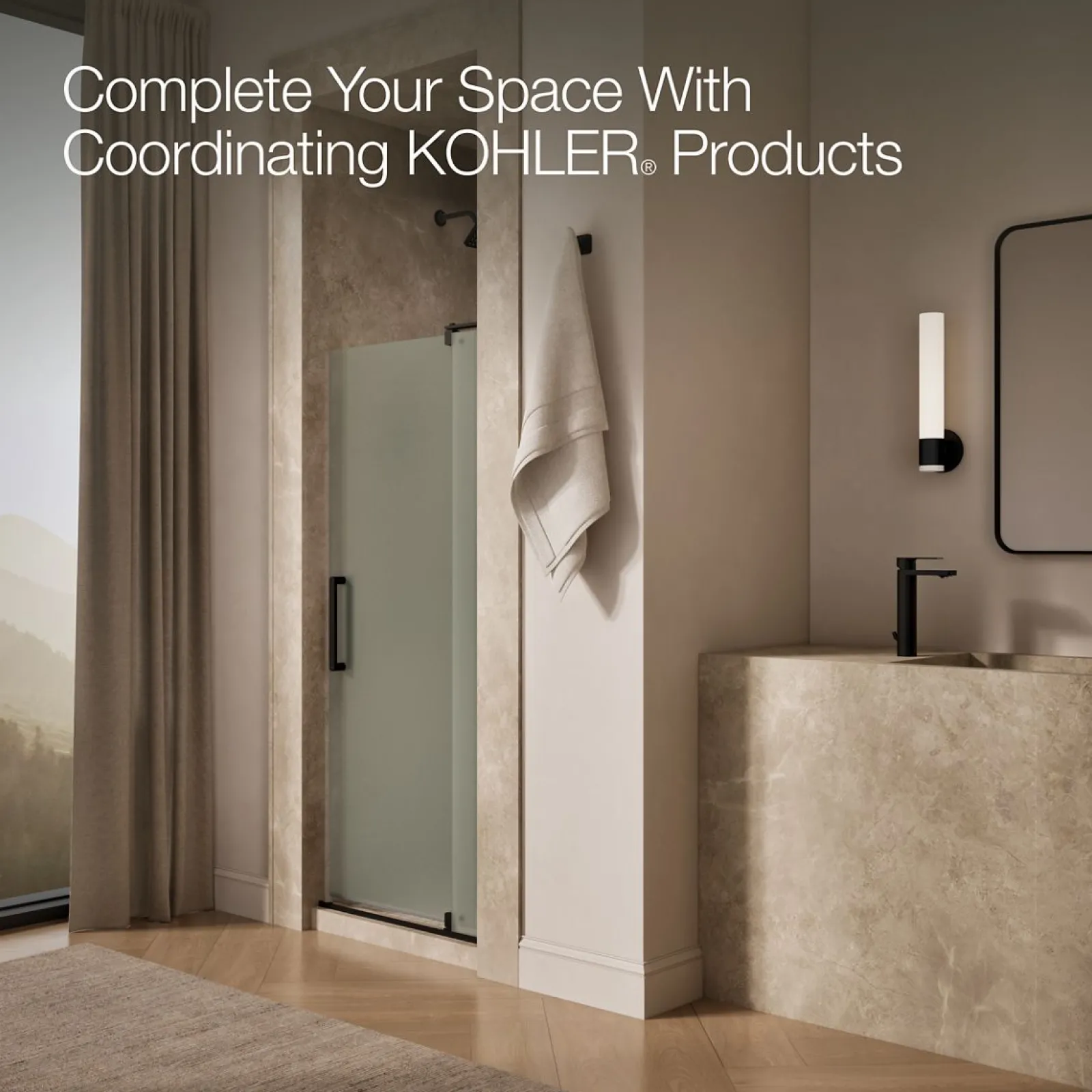31-1/8"-36" W x 70" H pivot shower door with 1/4"-thick Frosted glass^Kohler New