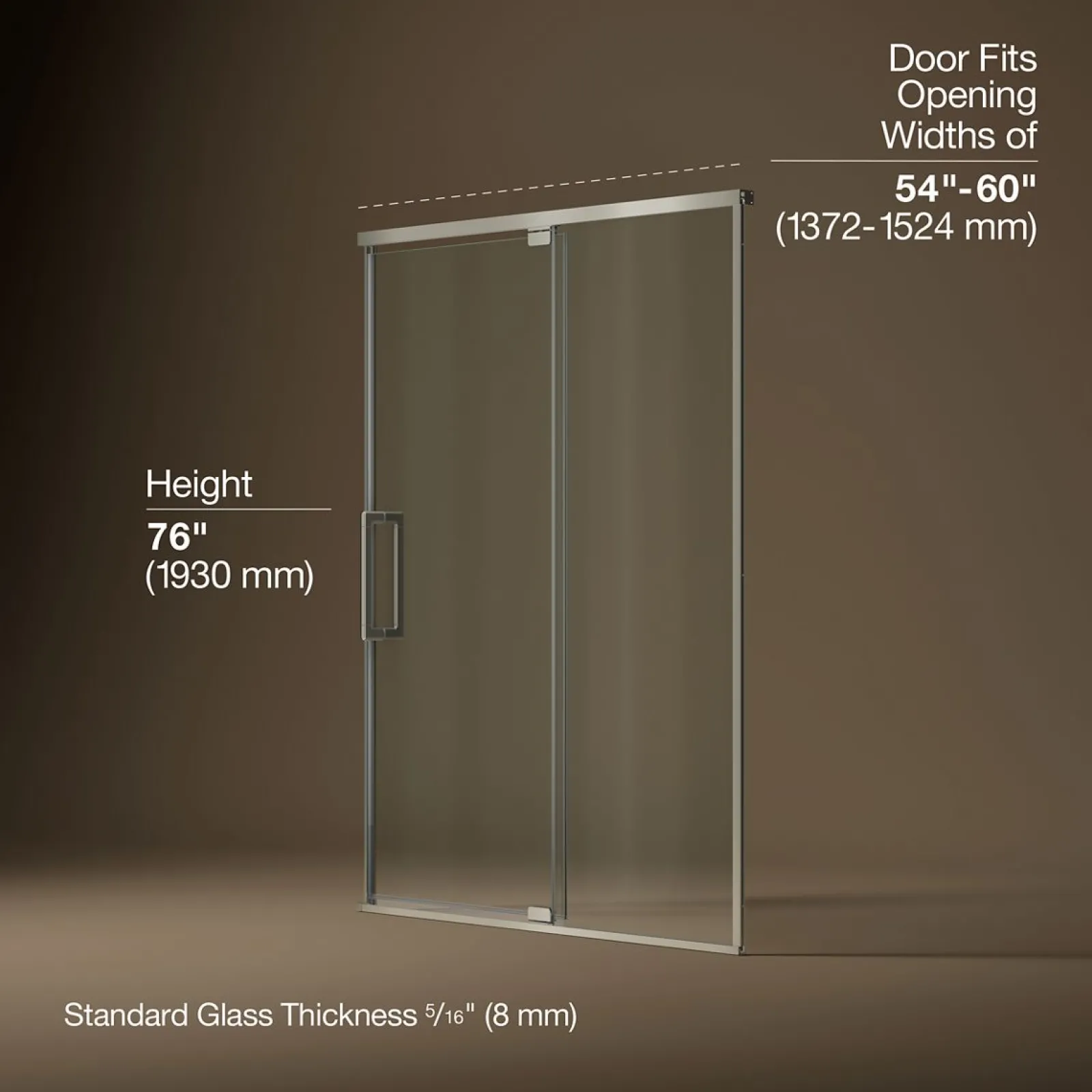 54"-60" W x 76" H pivot shower door with 5/16"-thick Crystal Clear glass^Kohler Outlet