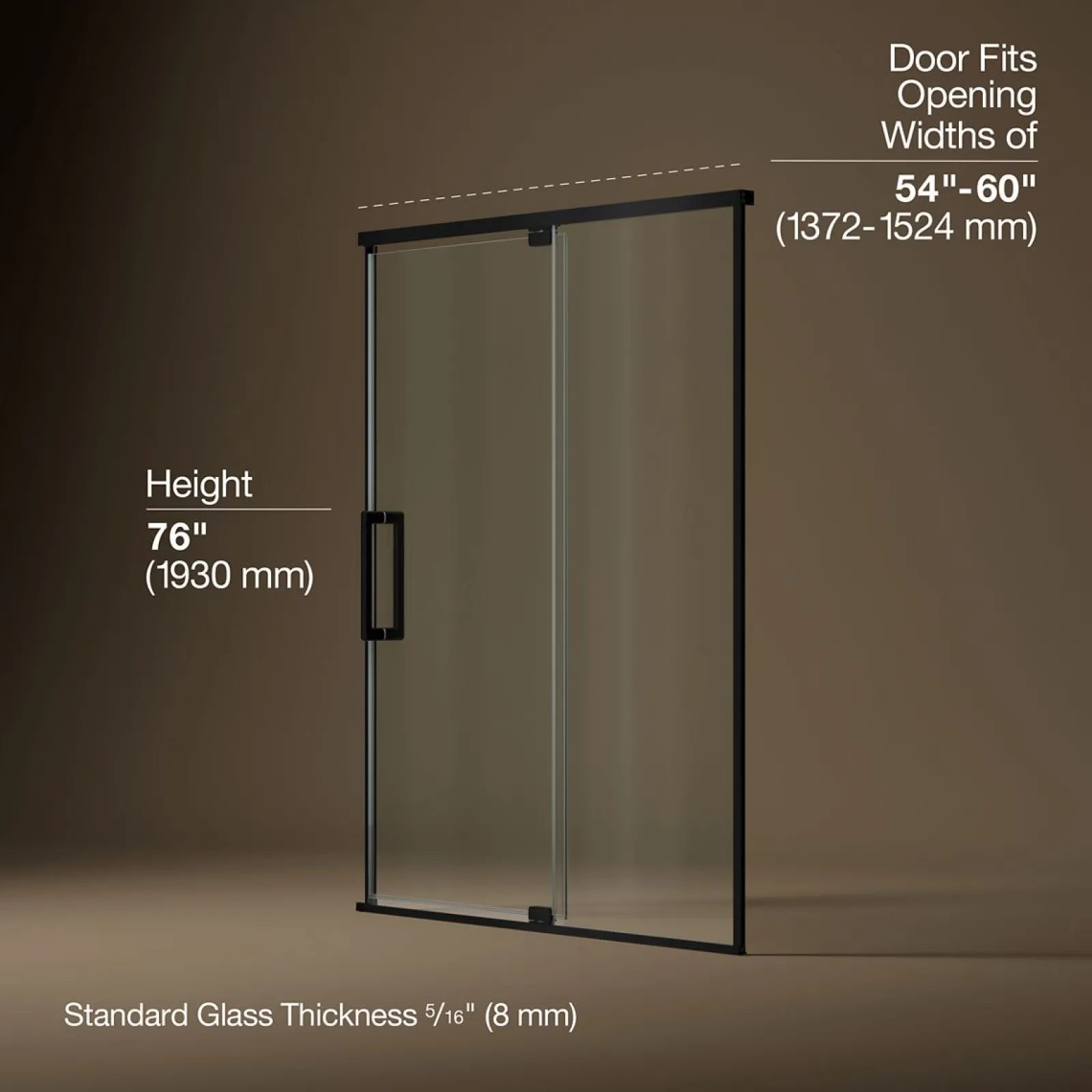 54"-60" W x 76" H pivot shower door with 5/16"-thick Crystal Clear glass^Kohler Outlet