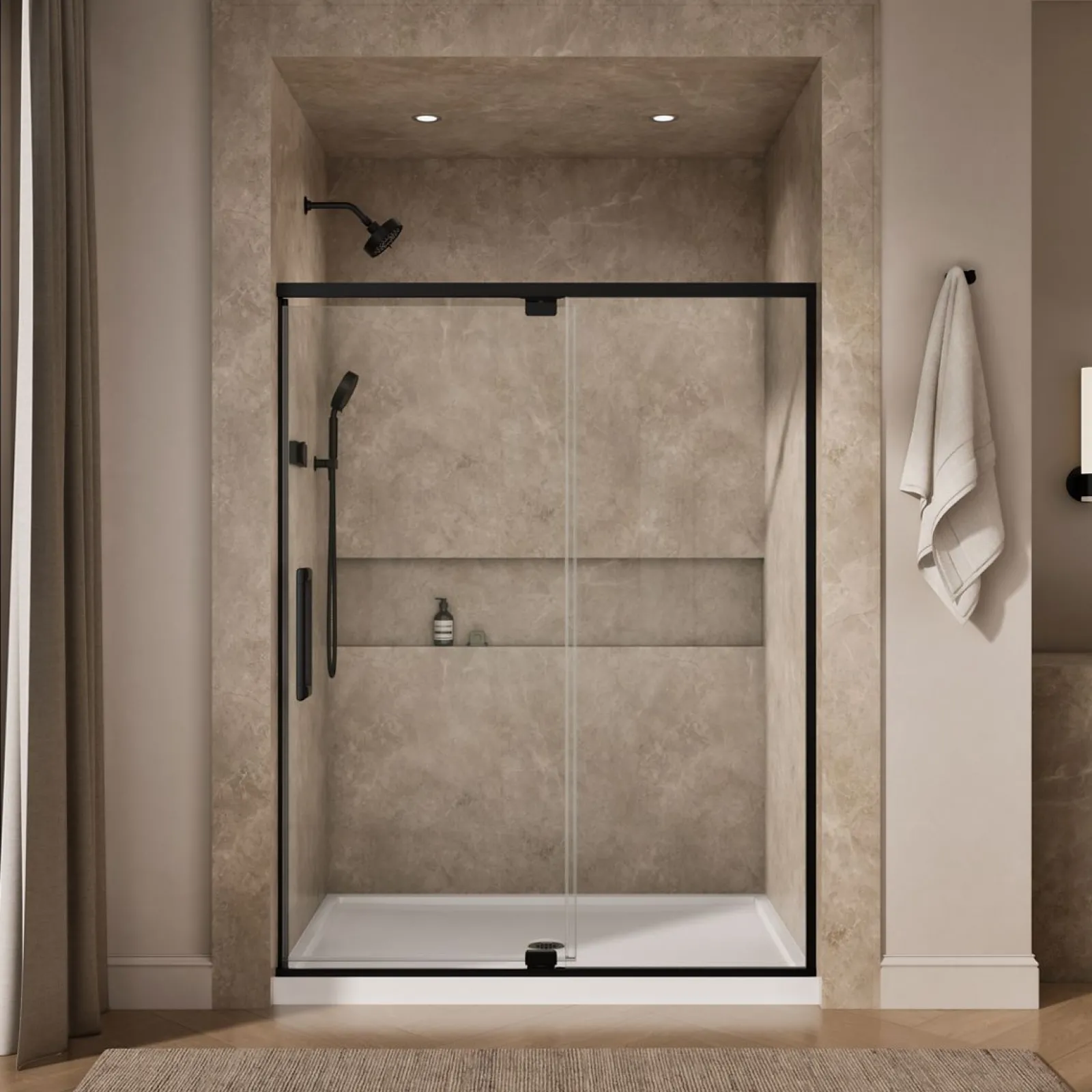 54"-60" W x 76" H pivot shower door with 5/16"-thick Crystal Clear glass^Kohler Outlet