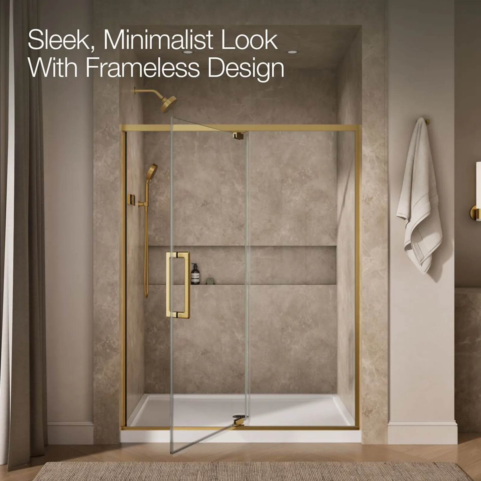 54"-60" W x 76" H pivot shower door with 5/16"-thick Crystal Clear glass^Kohler Outlet
