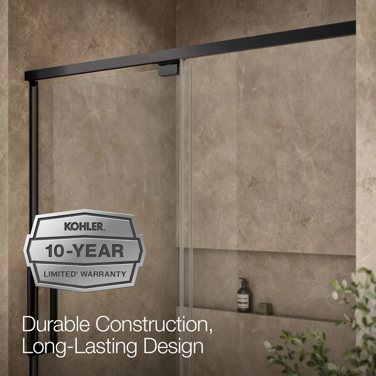 54"-60" W x 76" H pivot shower door with 5/16"-thick Crystal Clear glass^Kohler Outlet