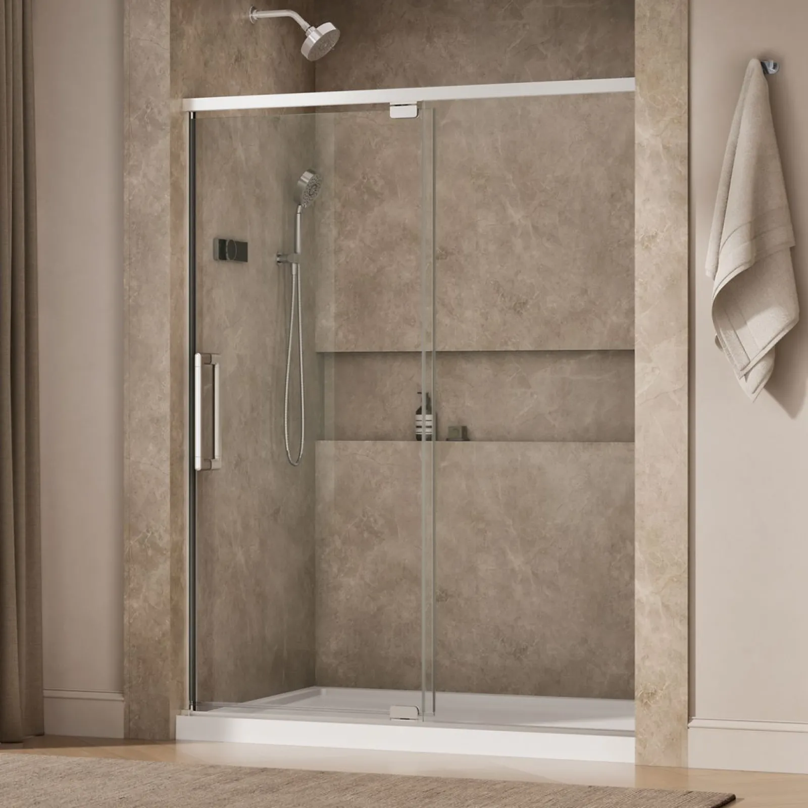 54"-60" W x 76" H pivot shower door with 5/16"-thick Crystal Clear glass^Kohler Outlet