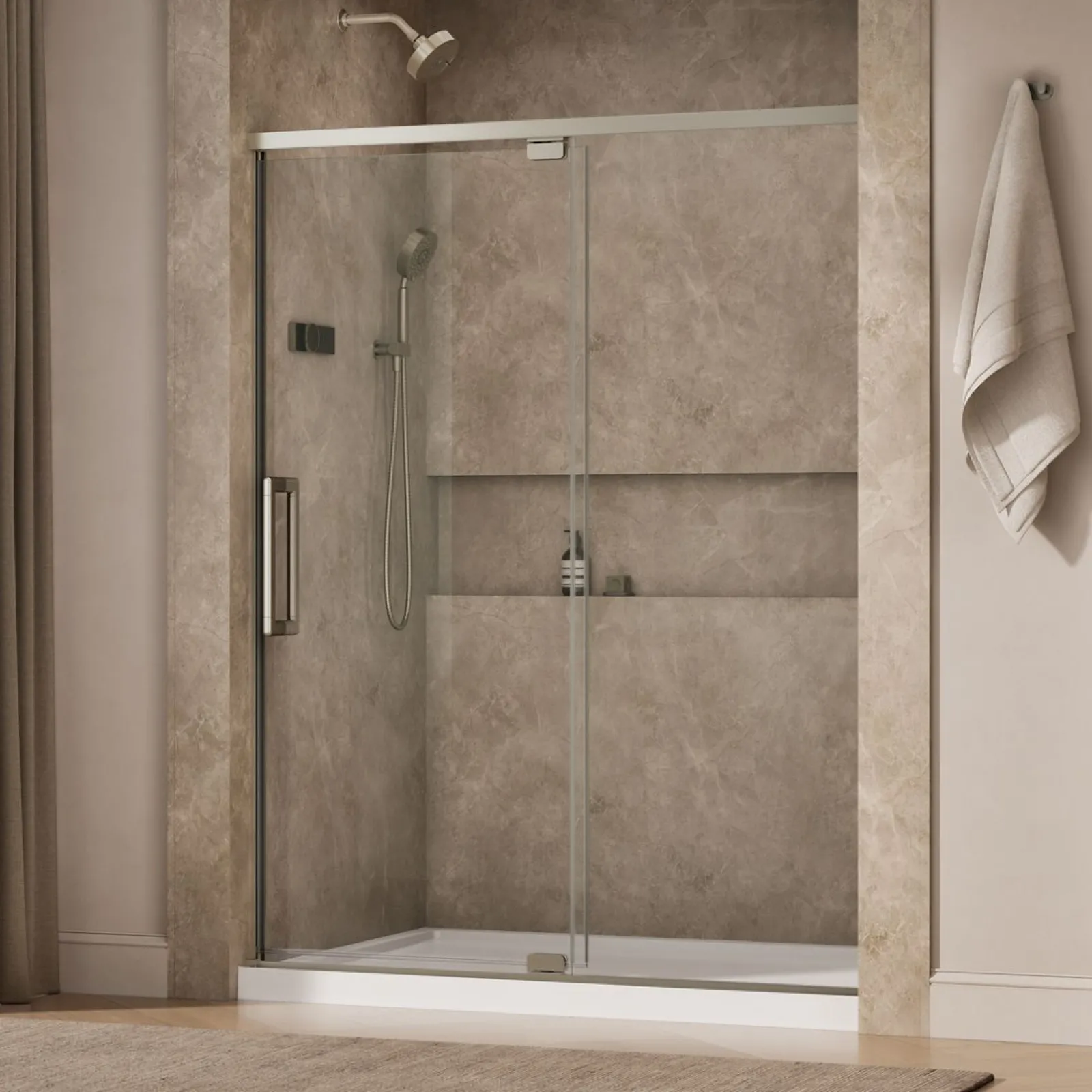 54"-60" W x 76" H pivot shower door with 5/16"-thick Crystal Clear glass^Kohler Outlet