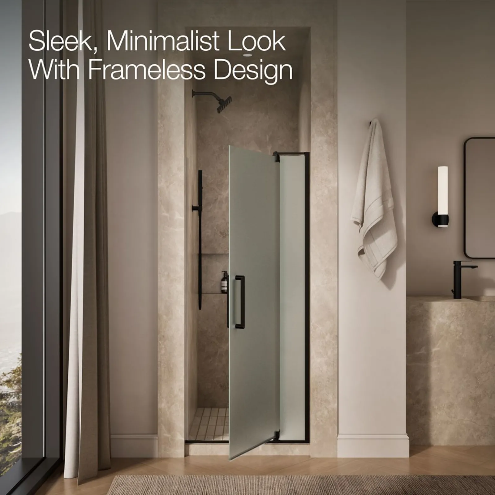 31-1/8"-36" W x 70" H pivot shower door with 5/16"-thick Frosted glass^Kohler Outlet