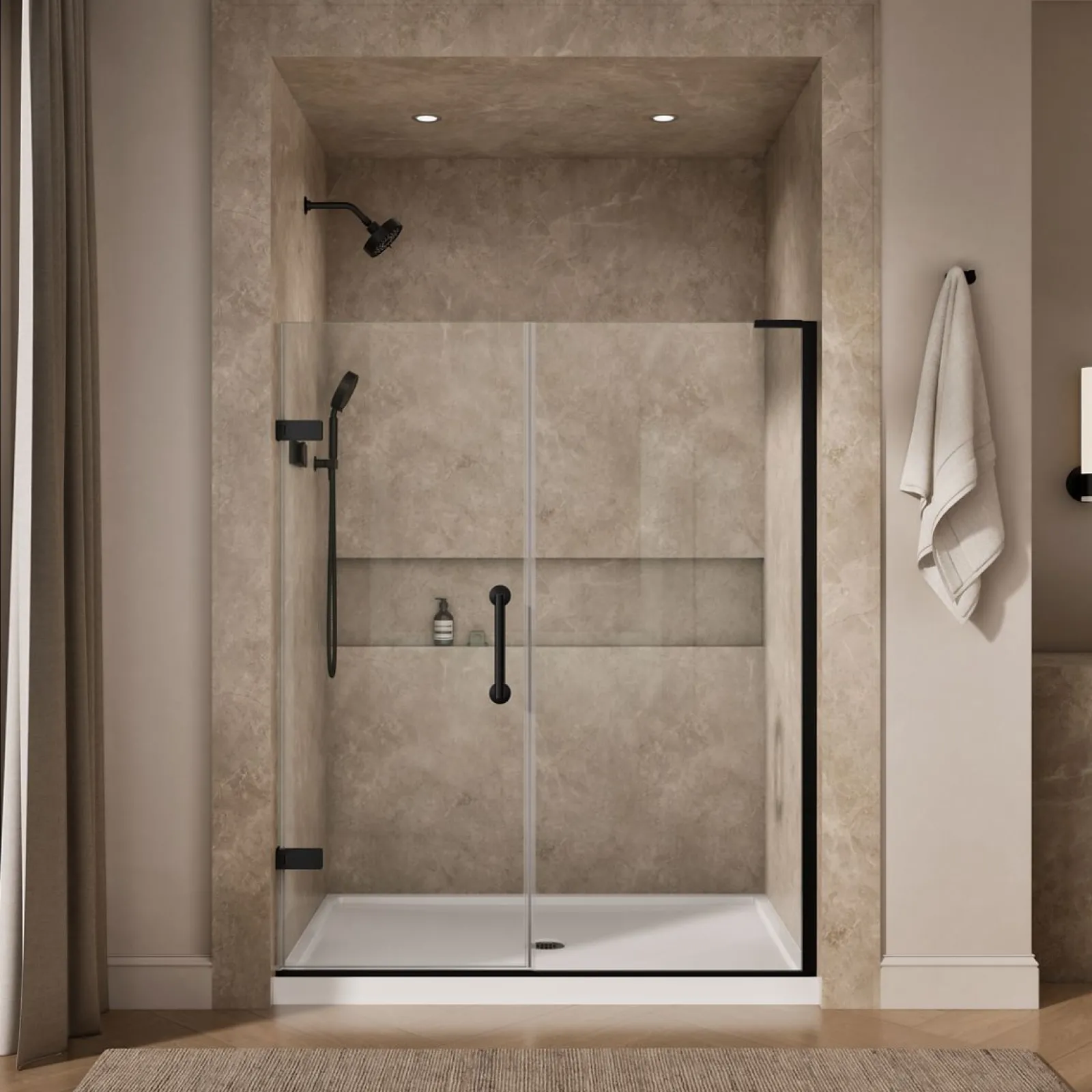 58"-58-3/4" W x 71-3/4" H pivot shower door with 3/8"-thick Crystal Clear glass^Kohler Hot