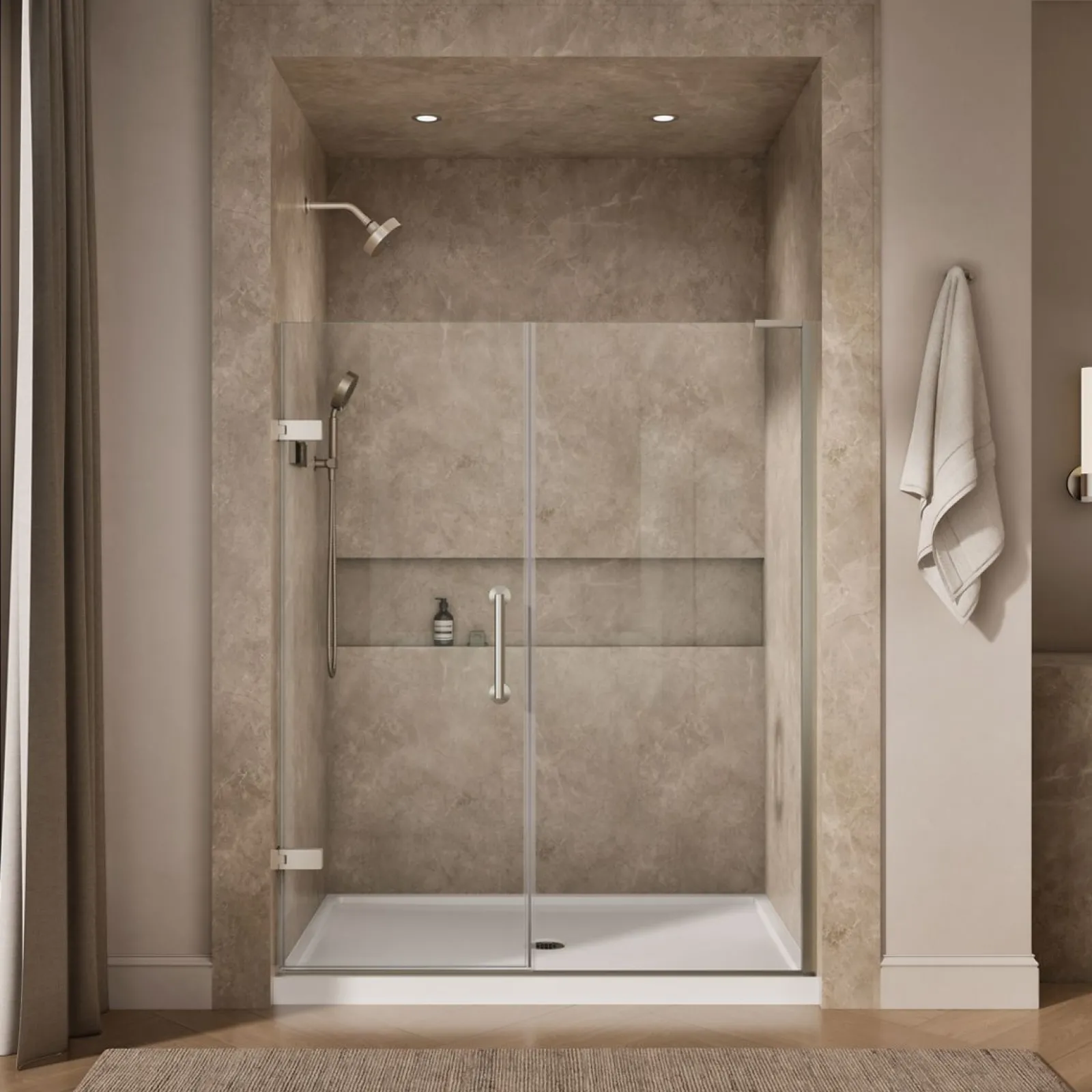 58"-58-3/4" W x 71-3/4" H pivot shower door with 3/8"-thick Crystal Clear glass^Kohler Hot