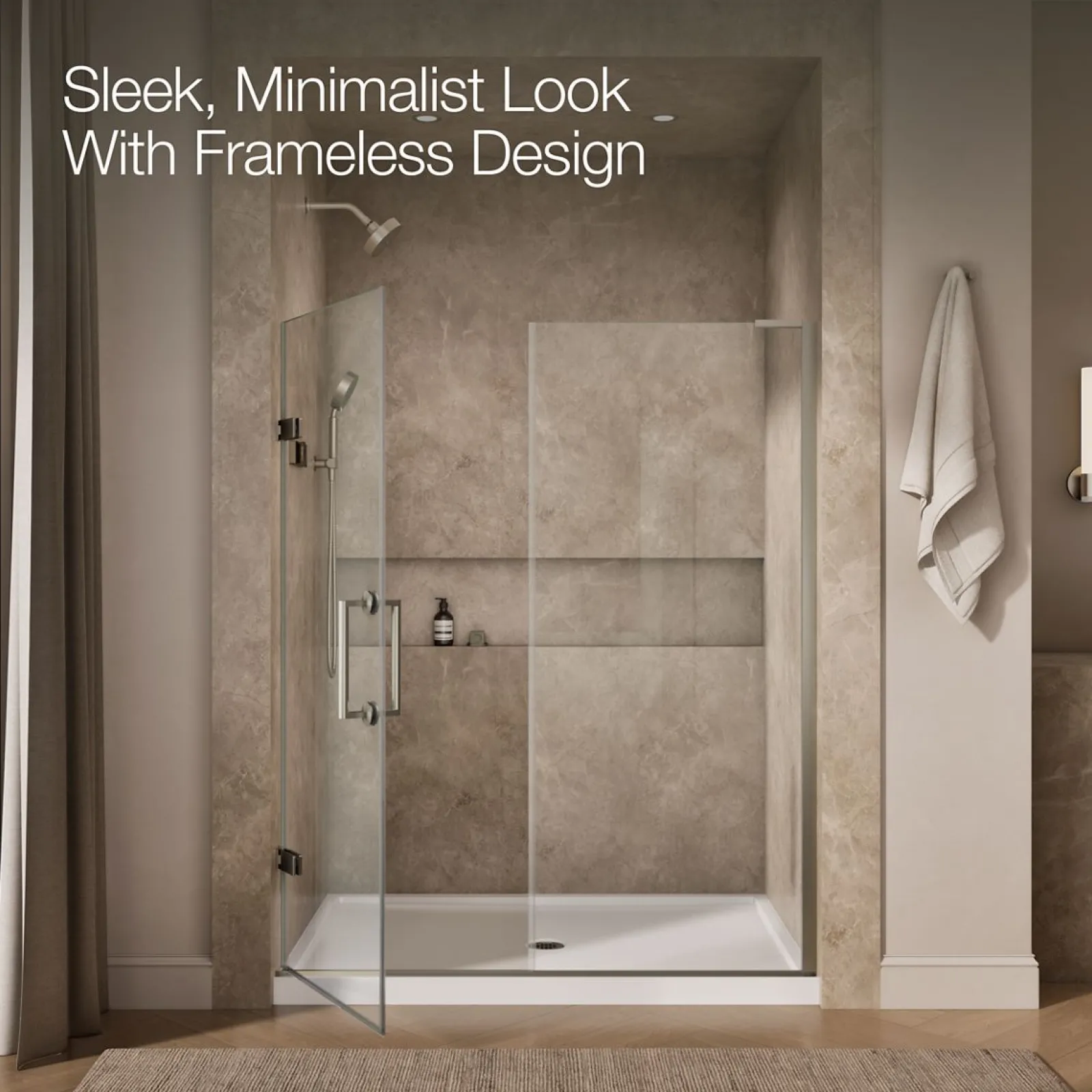 58"-58-3/4" W x 71-3/4" H pivot shower door with 3/8"-thick Crystal Clear glass^Kohler Hot