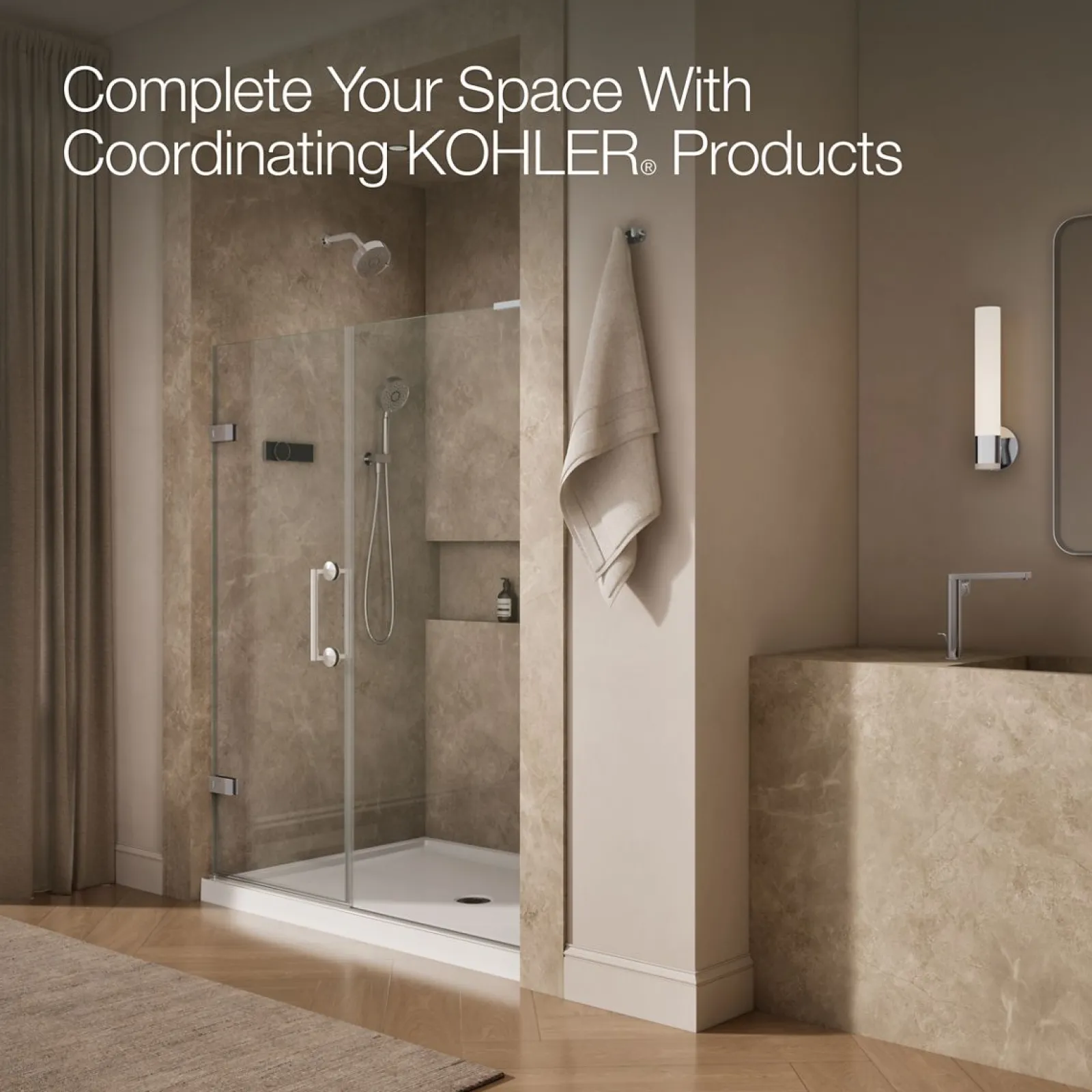 58"-58-3/4" W x 71-3/4" H pivot shower door with 3/8"-thick Crystal Clear glass^Kohler Hot