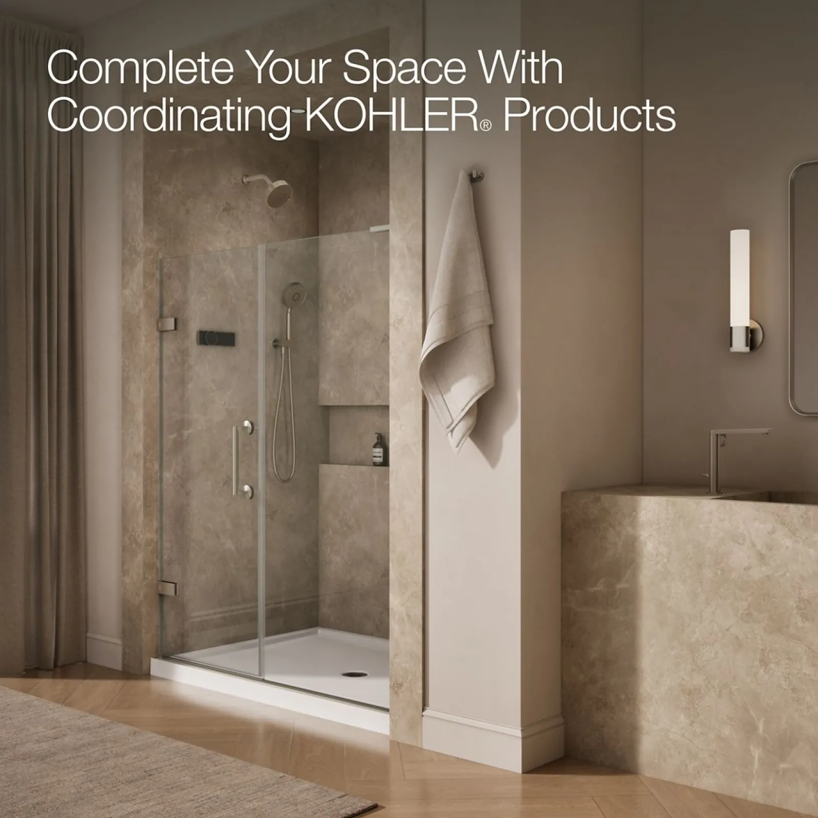 58"-58-3/4" W x 71-3/4" H pivot shower door with 3/8"-thick Crystal Clear glass^Kohler Hot