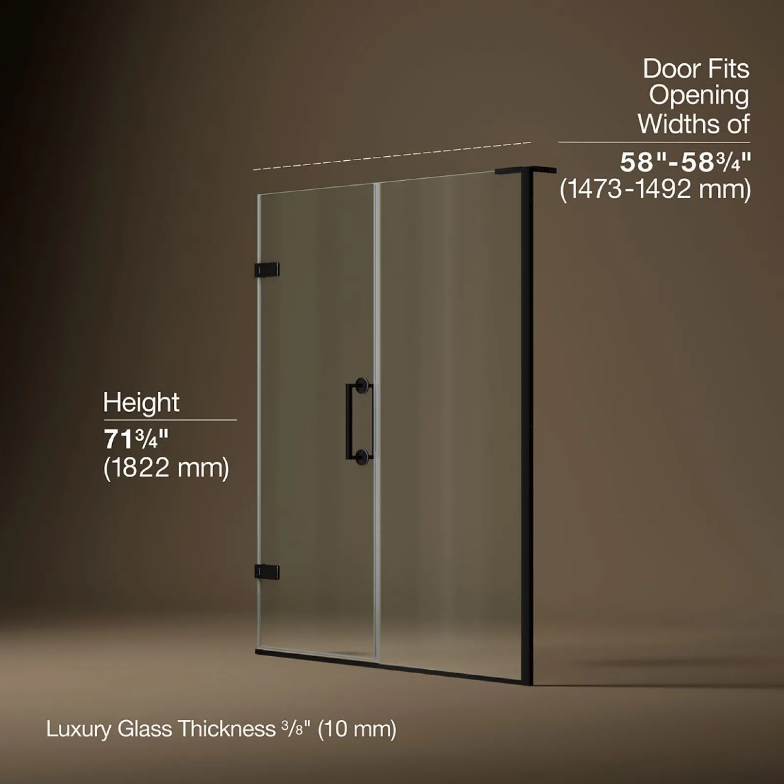 58"-58-3/4" W x 71-3/4" H pivot shower door with 3/8"-thick Crystal Clear glass^Kohler Hot