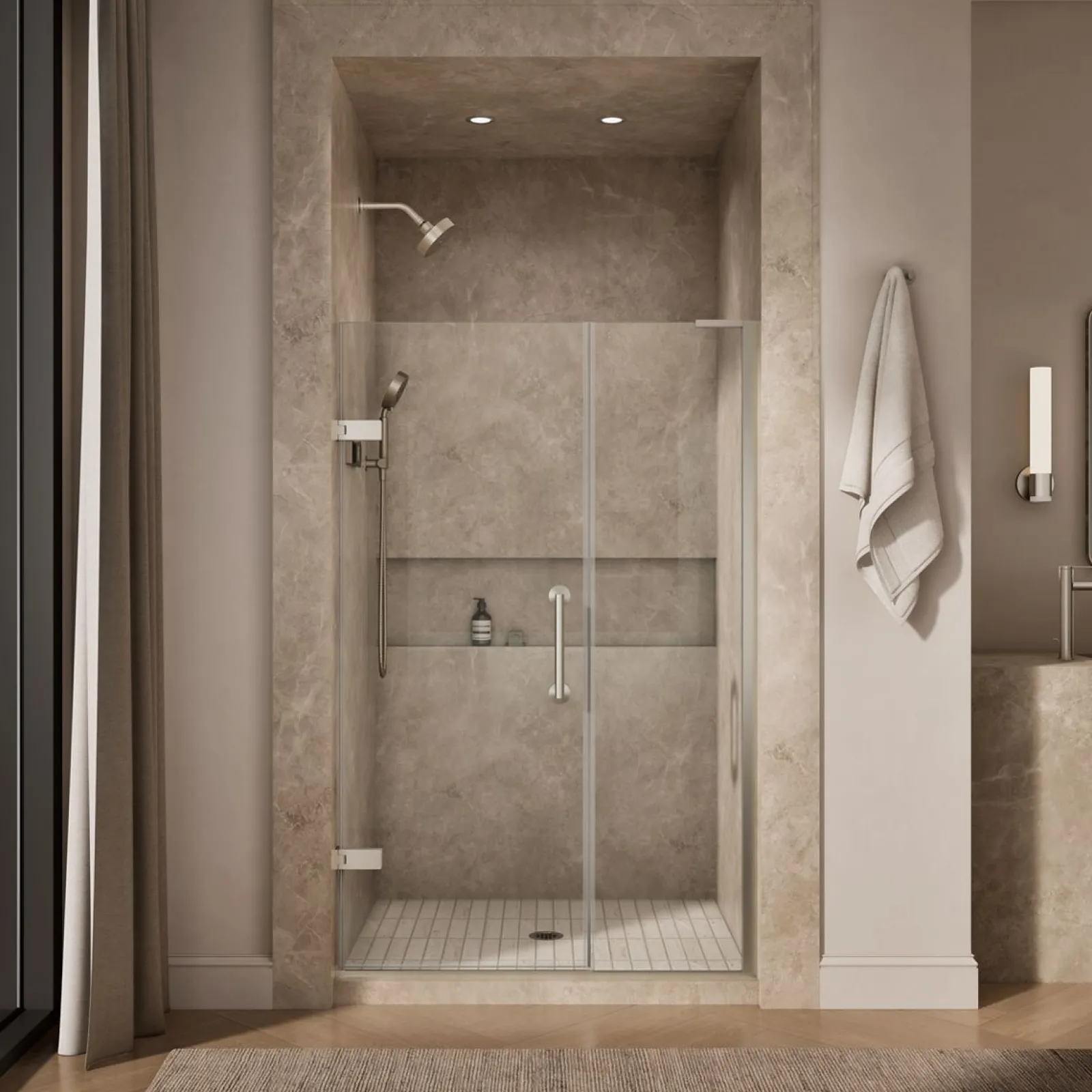 45-1/4"-46" W x 71-3/4" H pivot shower door with 3/8"-thick Crystal Clear glass^Kohler Hot