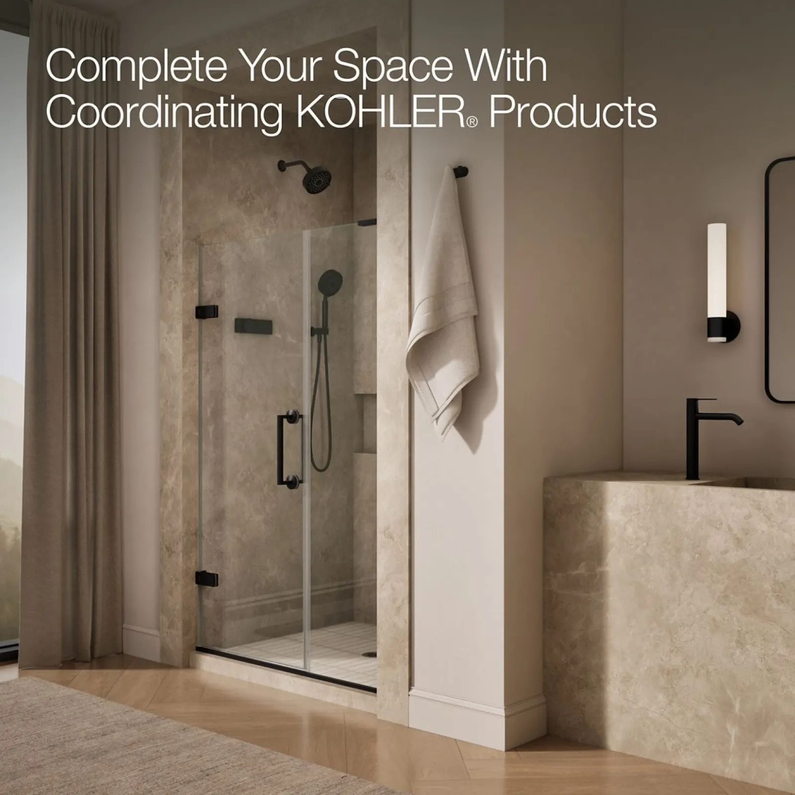 45-1/4"-46" W x 71-3/4" H pivot shower door with 3/8"-thick Crystal Clear glass^Kohler Hot
