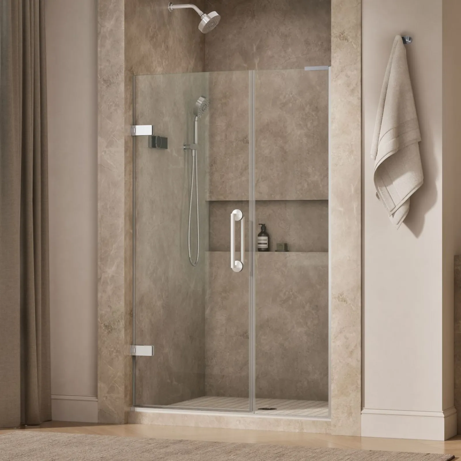 45-1/4"-46" W x 71-3/4" H pivot shower door with 3/8"-thick Crystal Clear glass^Kohler Hot