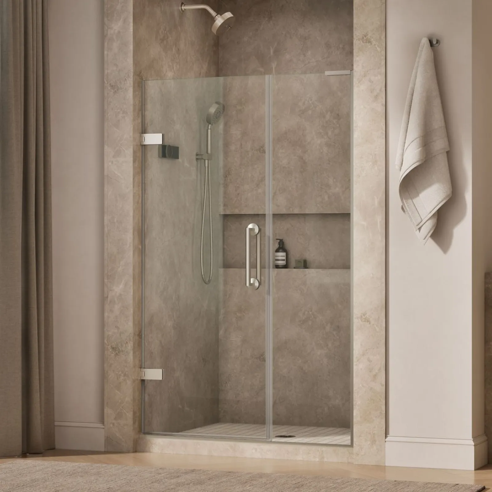 45-1/4"-46" W x 71-3/4" H pivot shower door with 3/8"-thick Crystal Clear glass^Kohler Hot