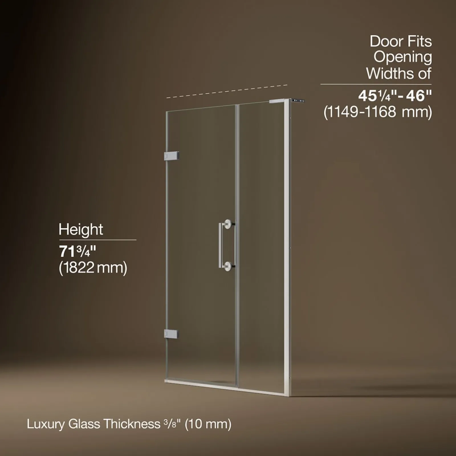 45-1/4"-46" W x 71-3/4" H pivot shower door with 3/8"-thick Crystal Clear glass^Kohler Hot