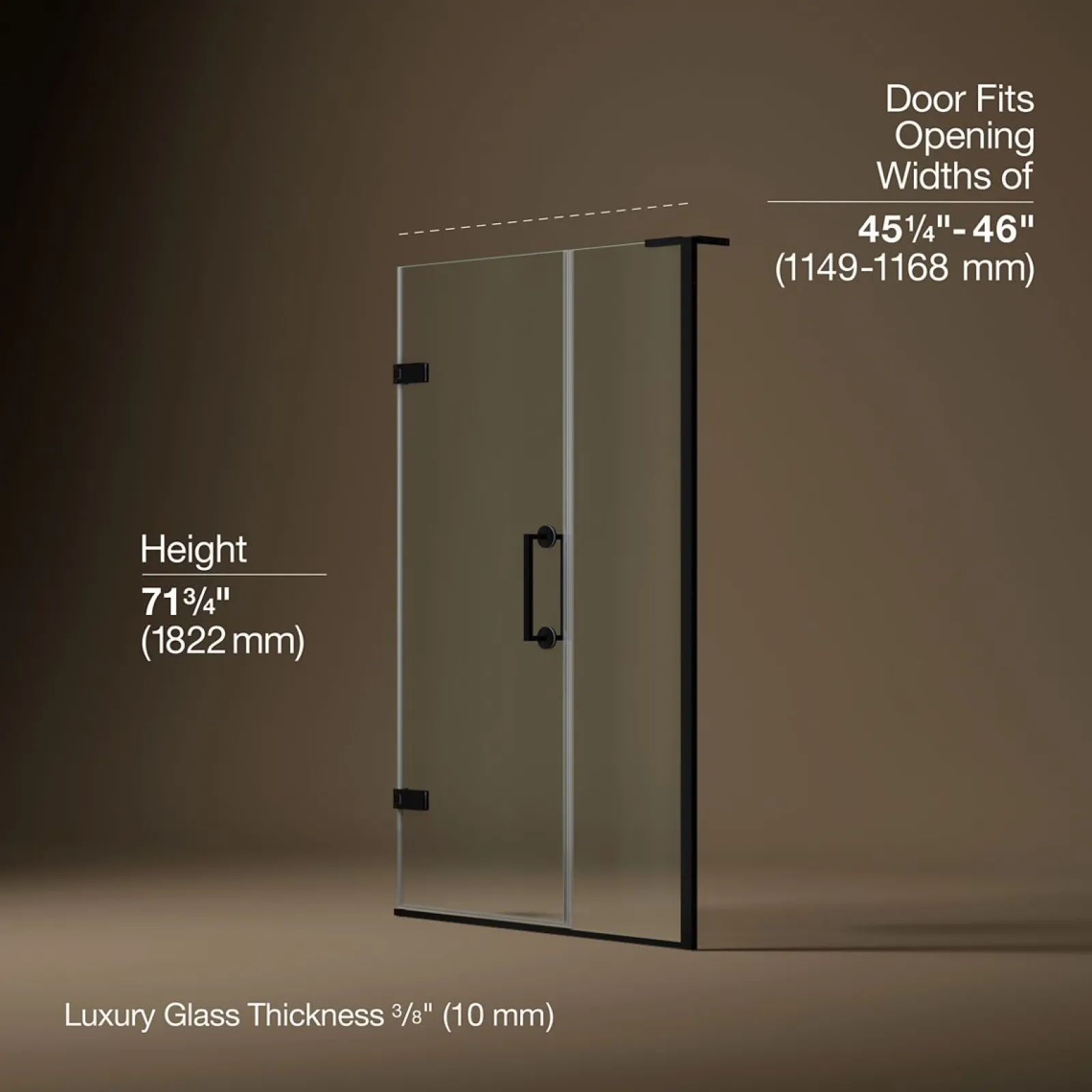 45-1/4"-46" W x 71-3/4" H pivot shower door with 3/8"-thick Crystal Clear glass^Kohler Hot