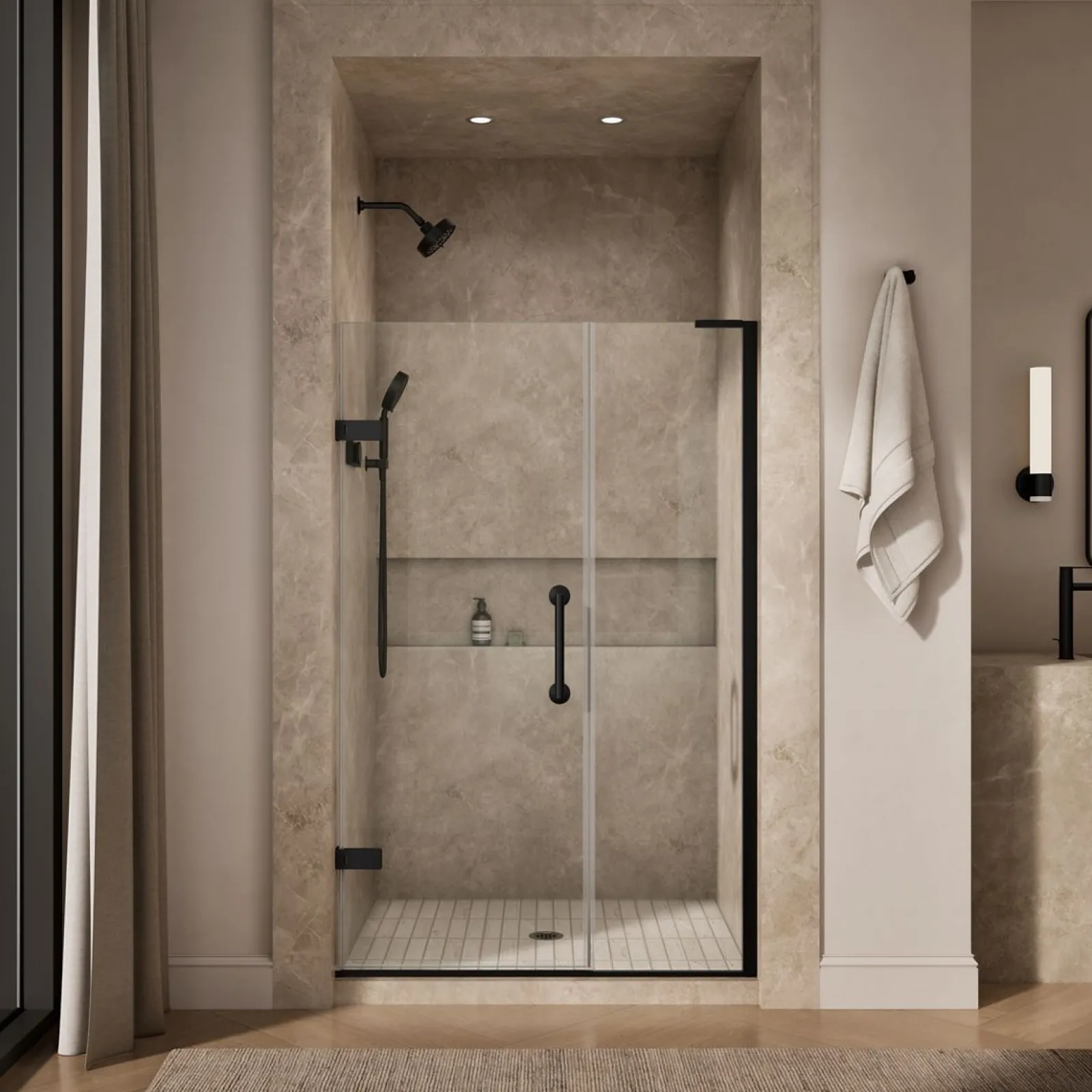 46"-46-3/4" W x 71-3/4" H pivot shower door with 3/8"-thick Crystal Clear glass^Kohler Hot