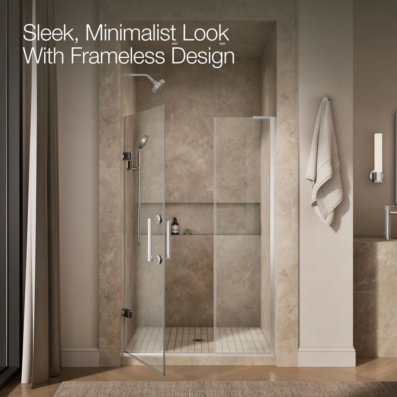 46"-46-3/4" W x 71-3/4" H pivot shower door with 3/8"-thick Crystal Clear glass^Kohler Hot
