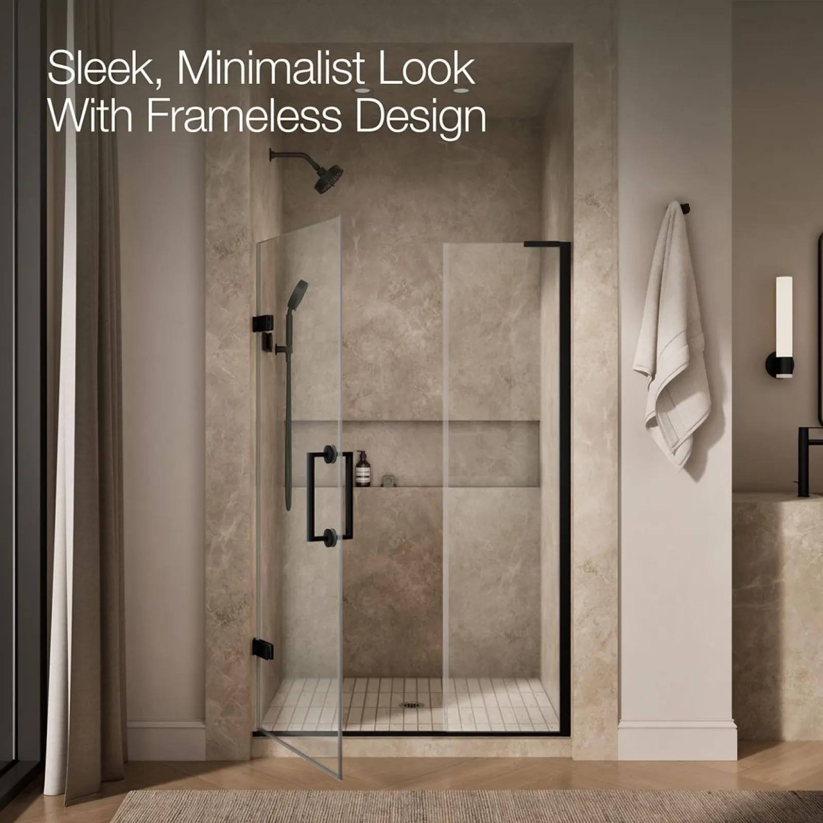 46"-46-3/4" W x 71-3/4" H pivot shower door with 3/8"-thick Crystal Clear glass^Kohler Hot