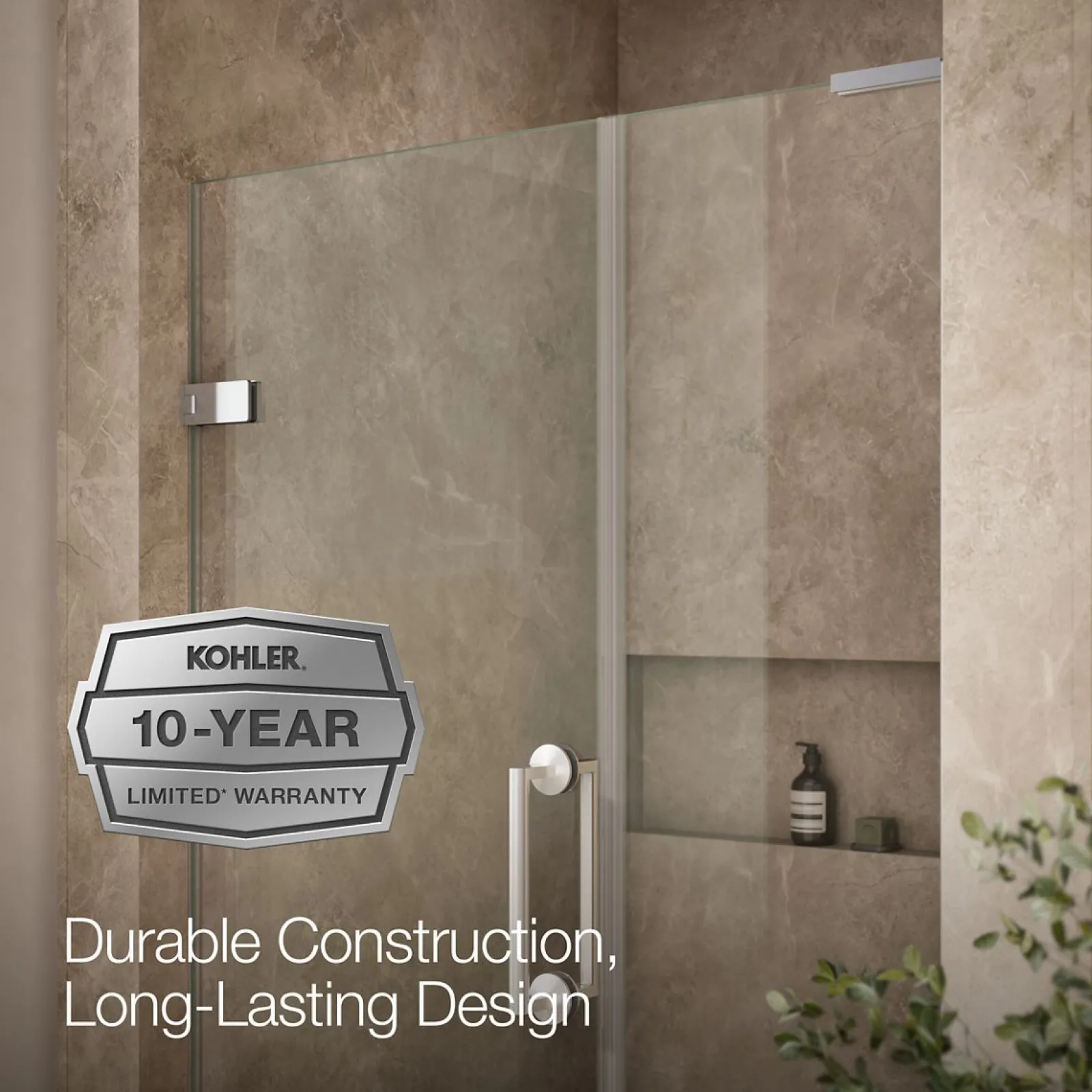 46"-46-3/4" W x 71-3/4" H pivot shower door with 3/8"-thick Crystal Clear glass^Kohler Hot