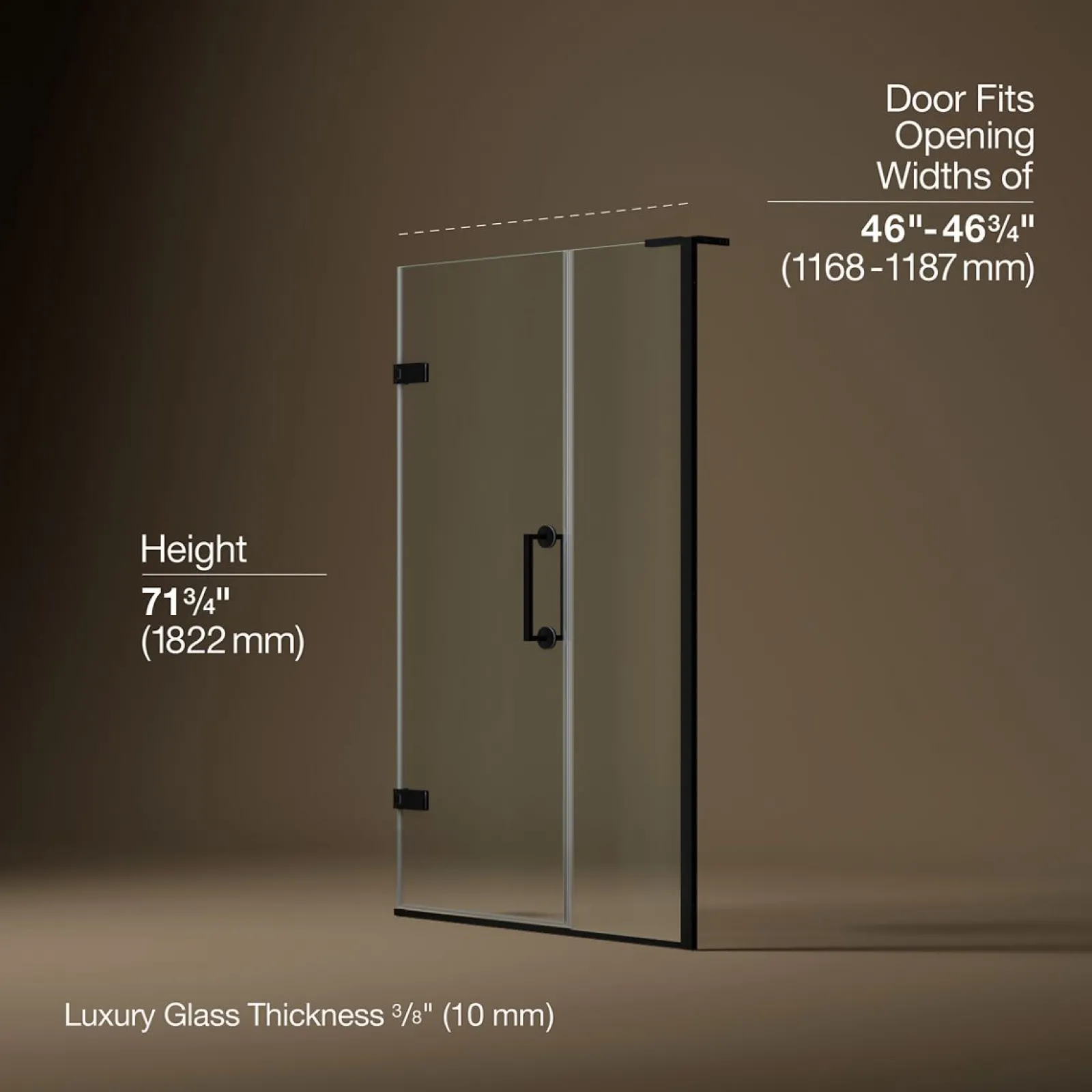 46"-46-3/4" W x 71-3/4" H pivot shower door with 3/8"-thick Crystal Clear glass^Kohler Hot