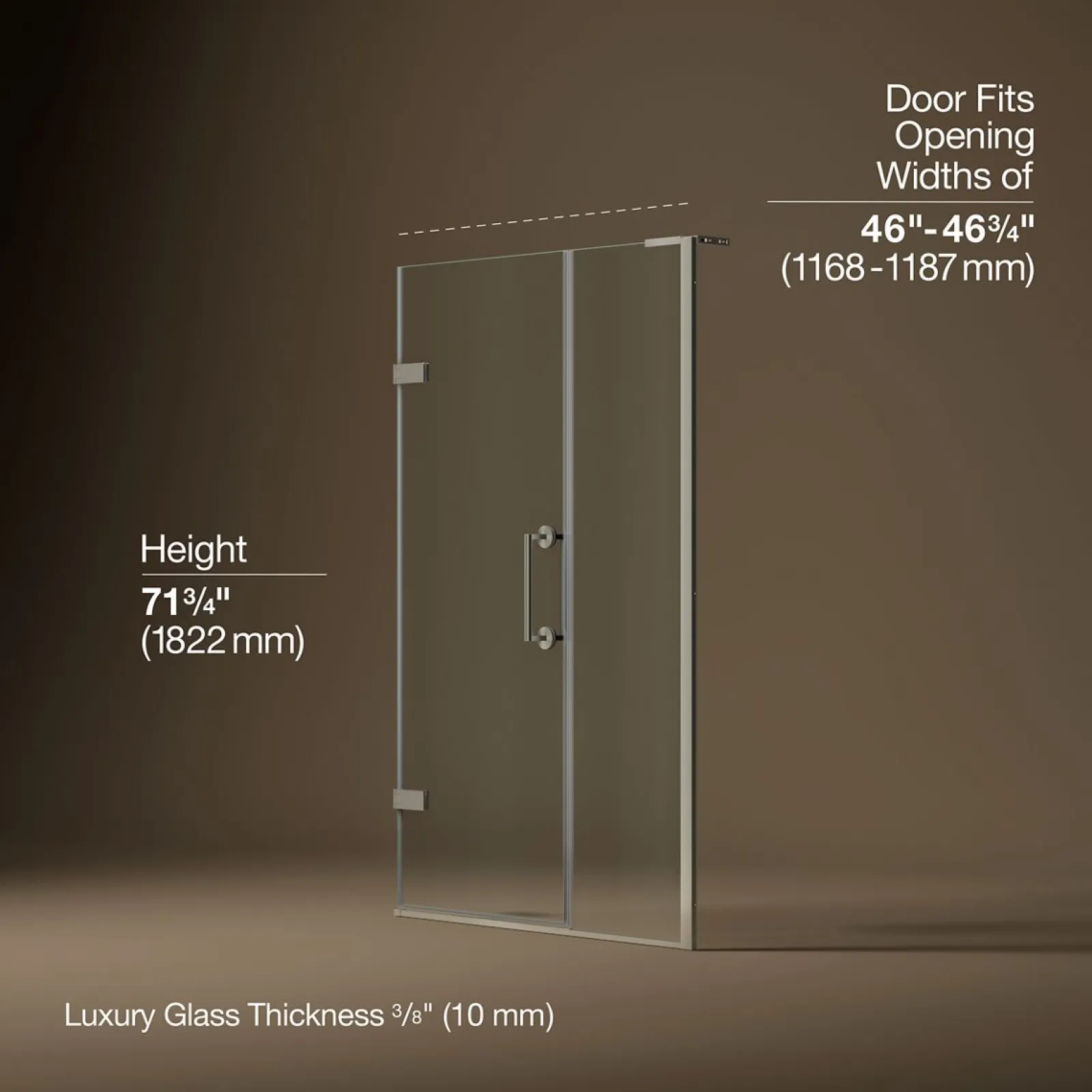 46"-46-3/4" W x 71-3/4" H pivot shower door with 3/8"-thick Crystal Clear glass^Kohler Hot