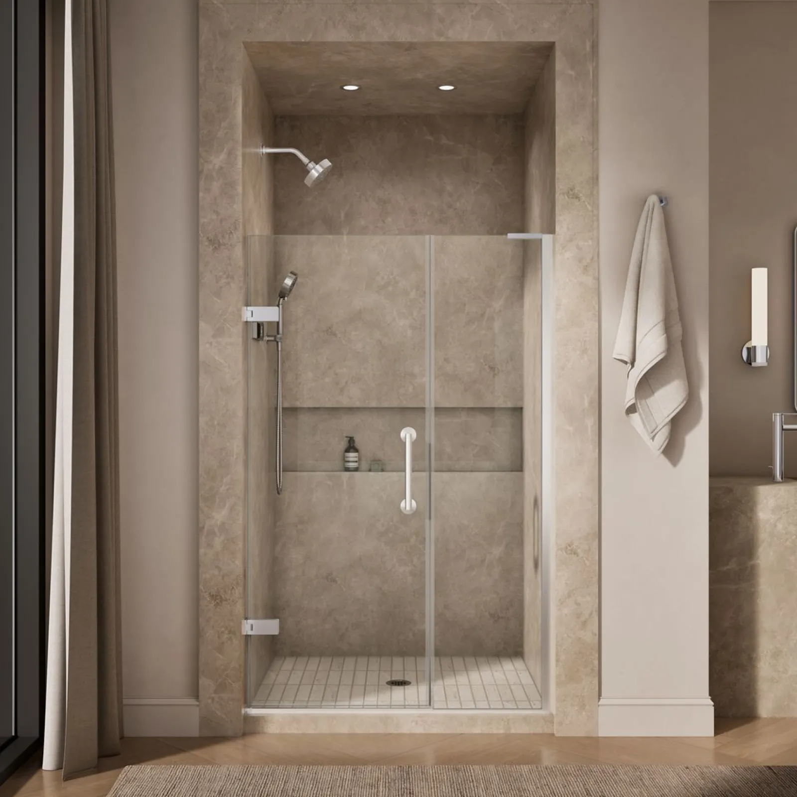 46"-46-3/4" W x 71-3/4" H pivot shower door with 3/8"-thick Crystal Clear glass^Kohler Hot