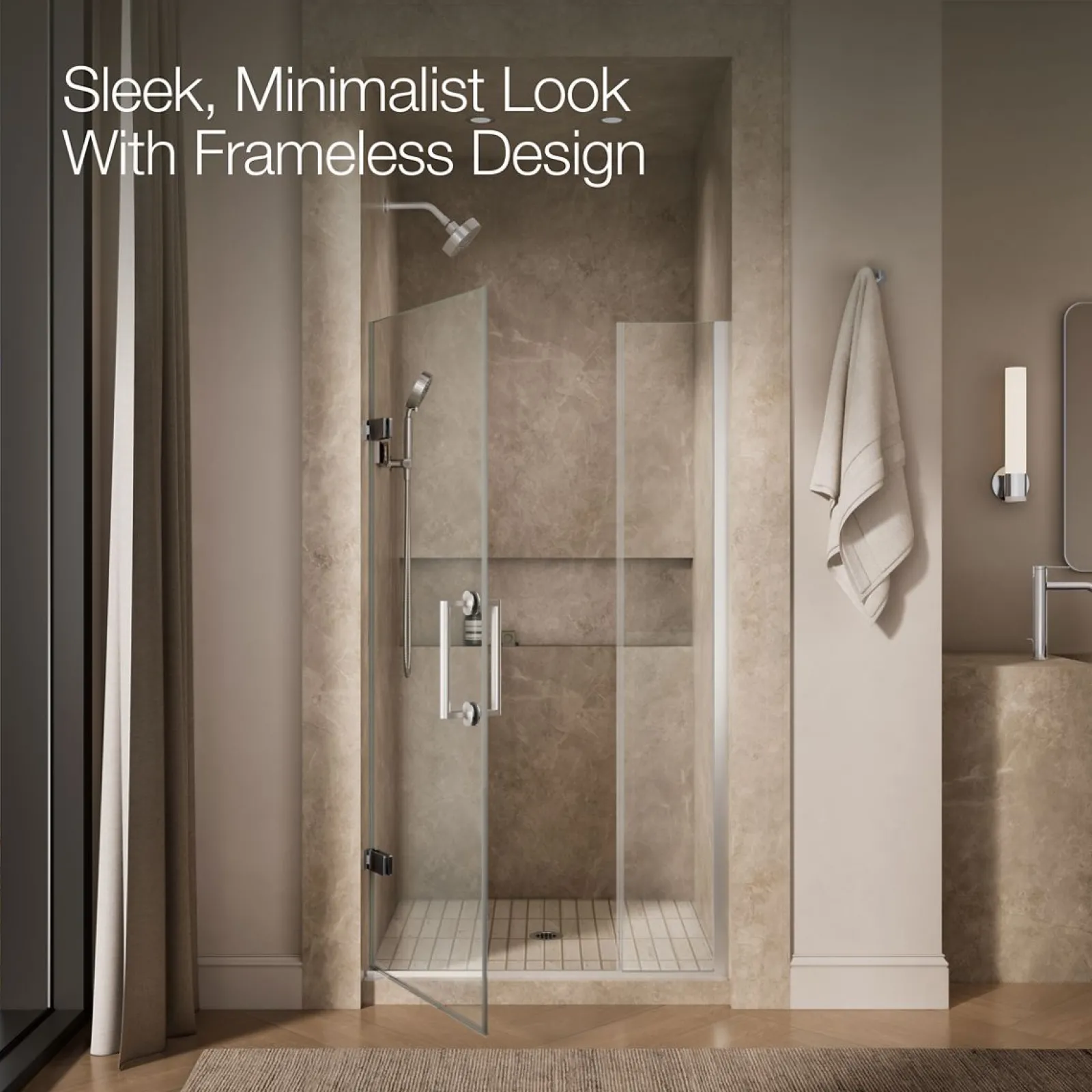 39-5/8"-40-3/8" W x 71-9/16" H pivot shower door with 3/8"-thick Crystal Clear glass^Kohler