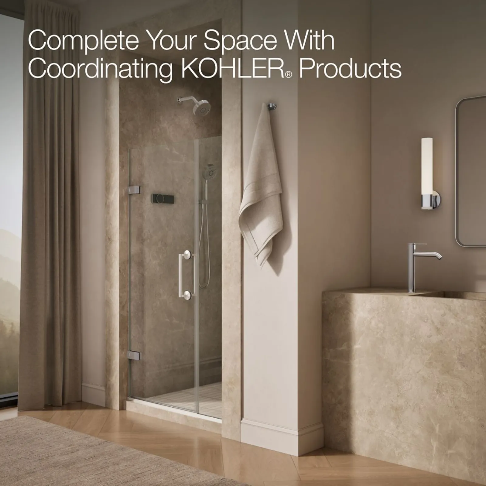 39-5/8"-40-3/8" W x 71-9/16" H pivot shower door with 3/8"-thick Crystal Clear glass^Kohler