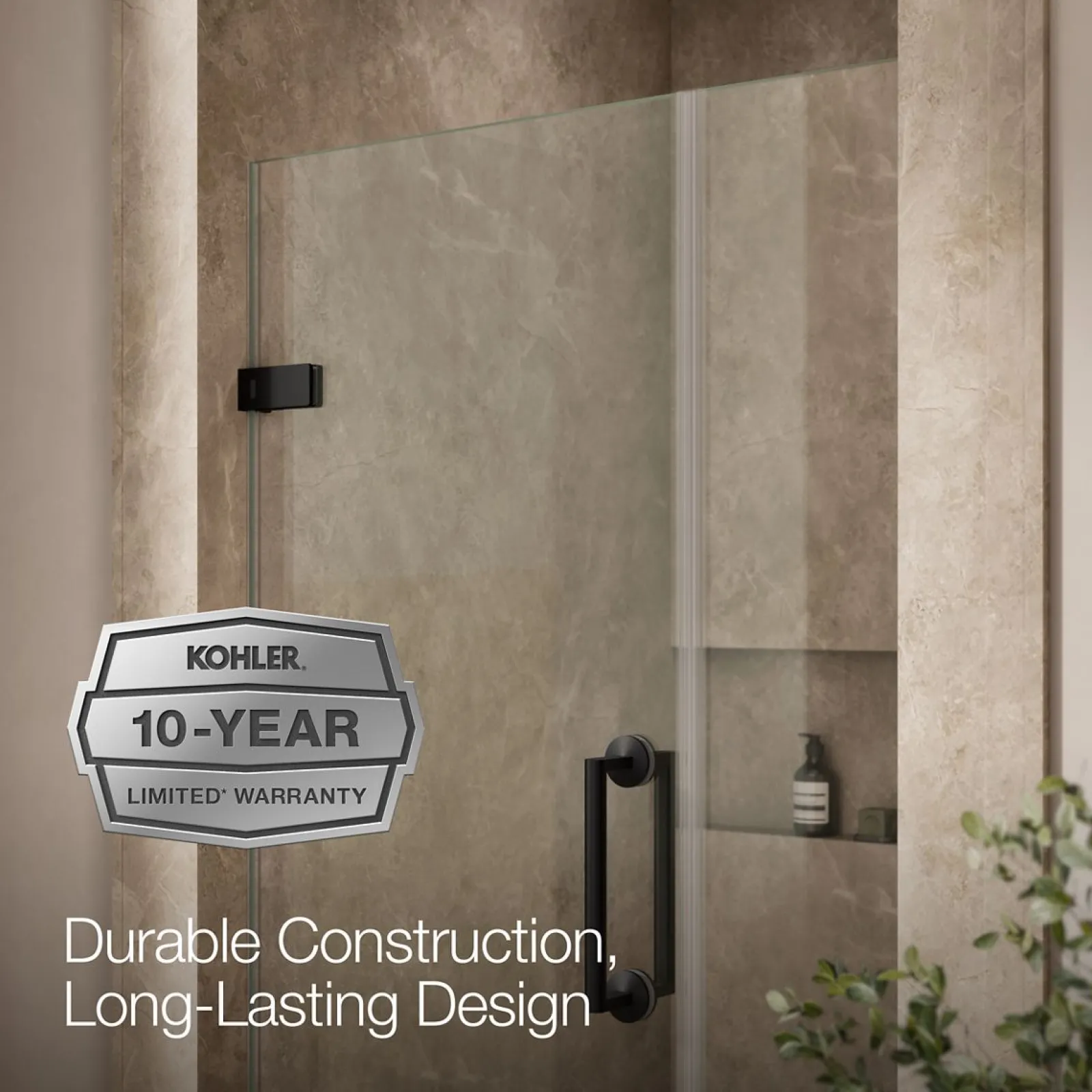 39-5/8"-40-3/8" W x 71-9/16" H pivot shower door with 3/8"-thick Crystal Clear glass^Kohler