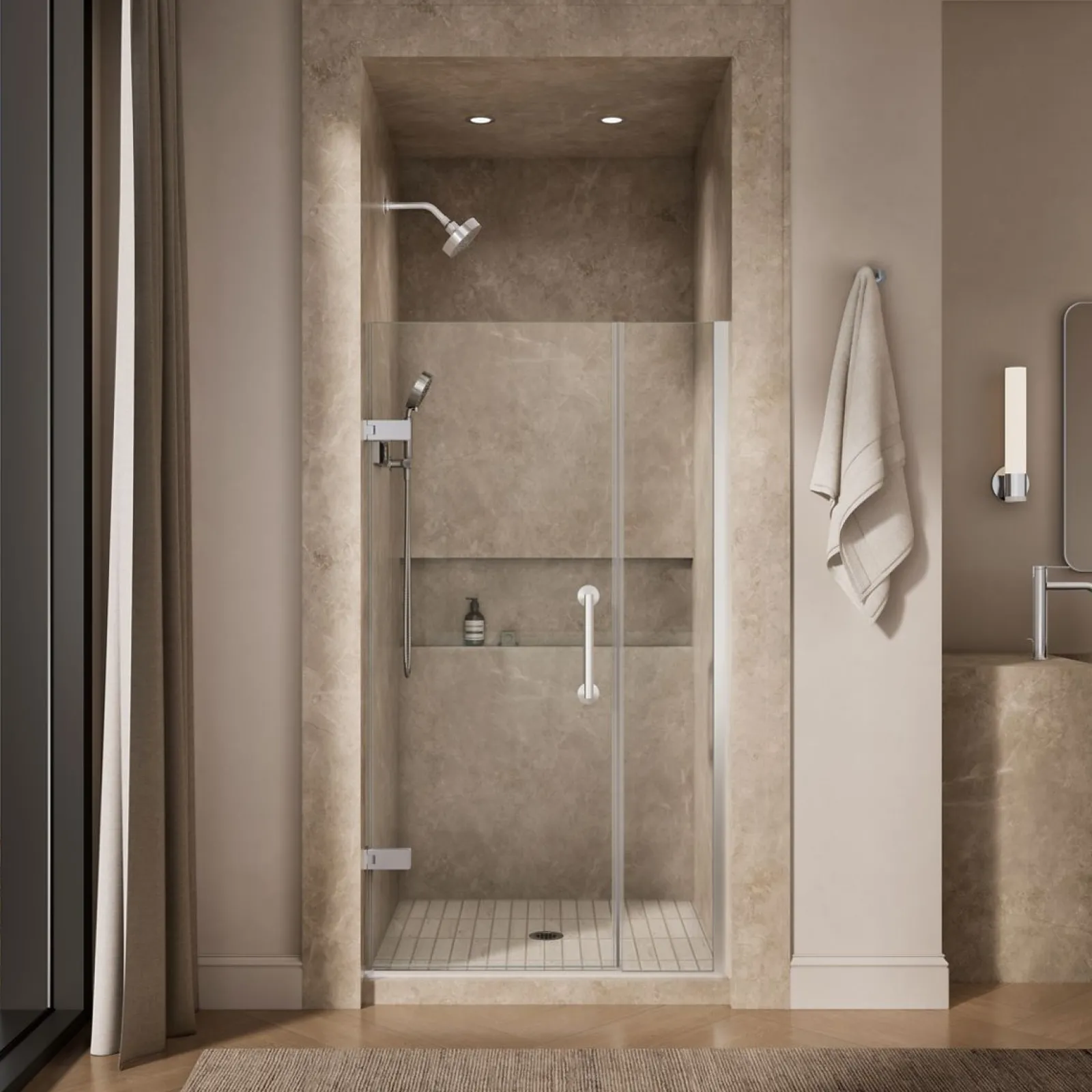 39-5/8"-40-3/8" W x 71-9/16" H pivot shower door with 3/8"-thick Crystal Clear glass^Kohler