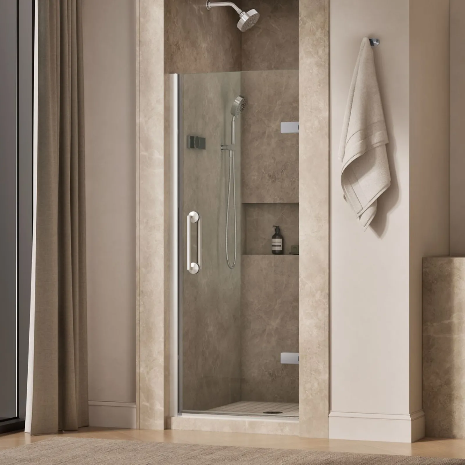 29-5/8"-30-3/8" W x 71-5/8" H pivot shower door with 3/8"-thick Crystal Clear glass^Kohler New