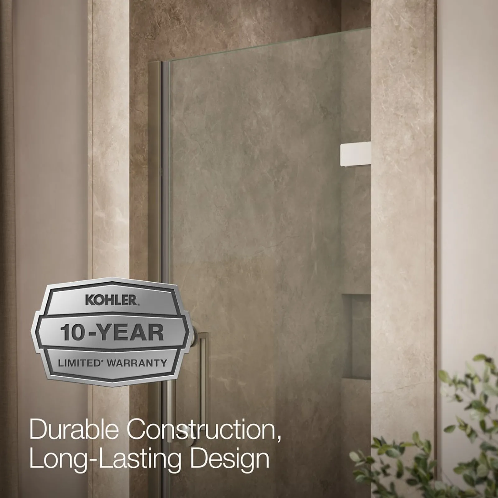 29-5/8"-30-3/8" W x 71-5/8" H pivot shower door with 3/8"-thick Crystal Clear glass^Kohler New
