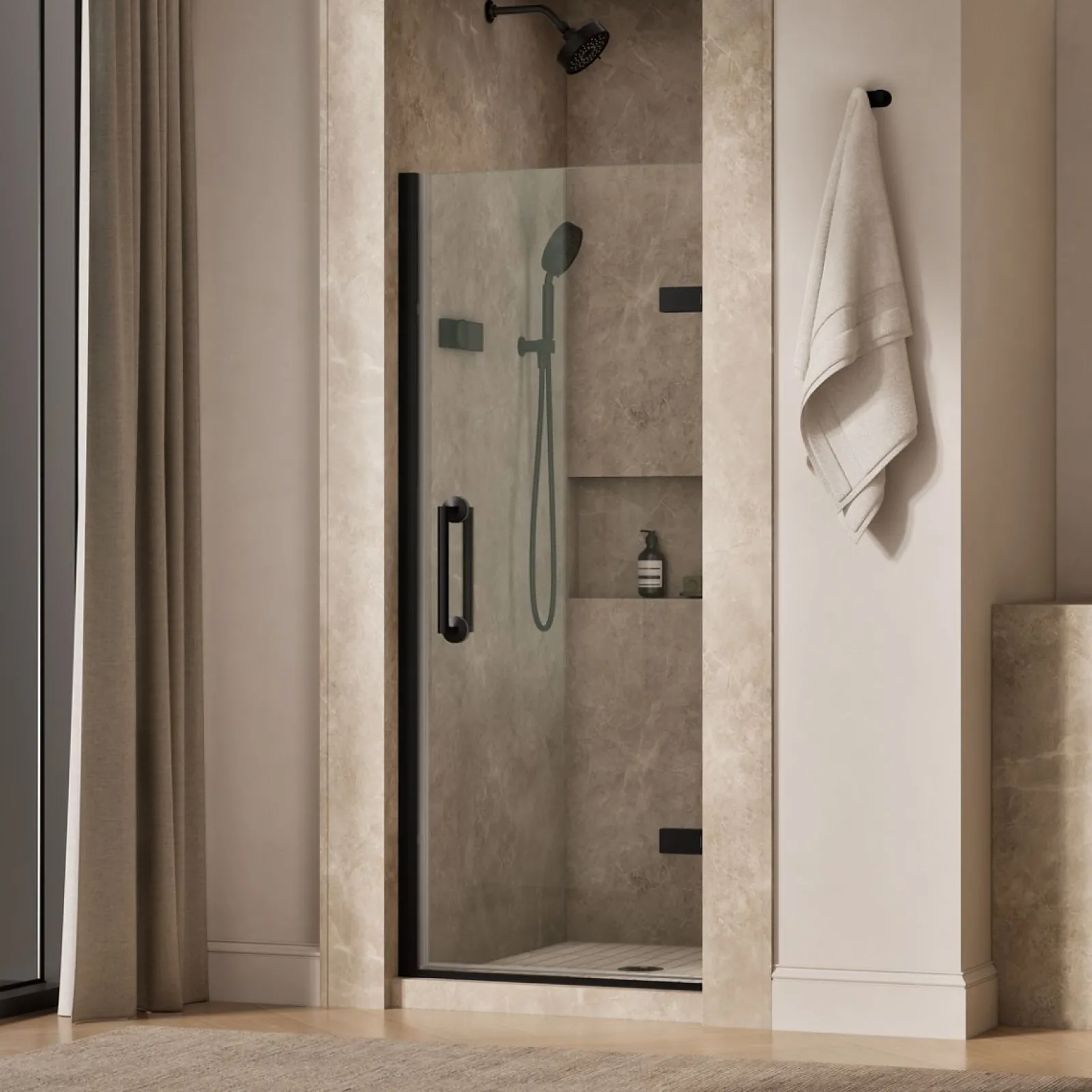 29-5/8"-30-3/8" W x 71-5/8" H pivot shower door with 3/8"-thick Crystal Clear glass^Kohler New