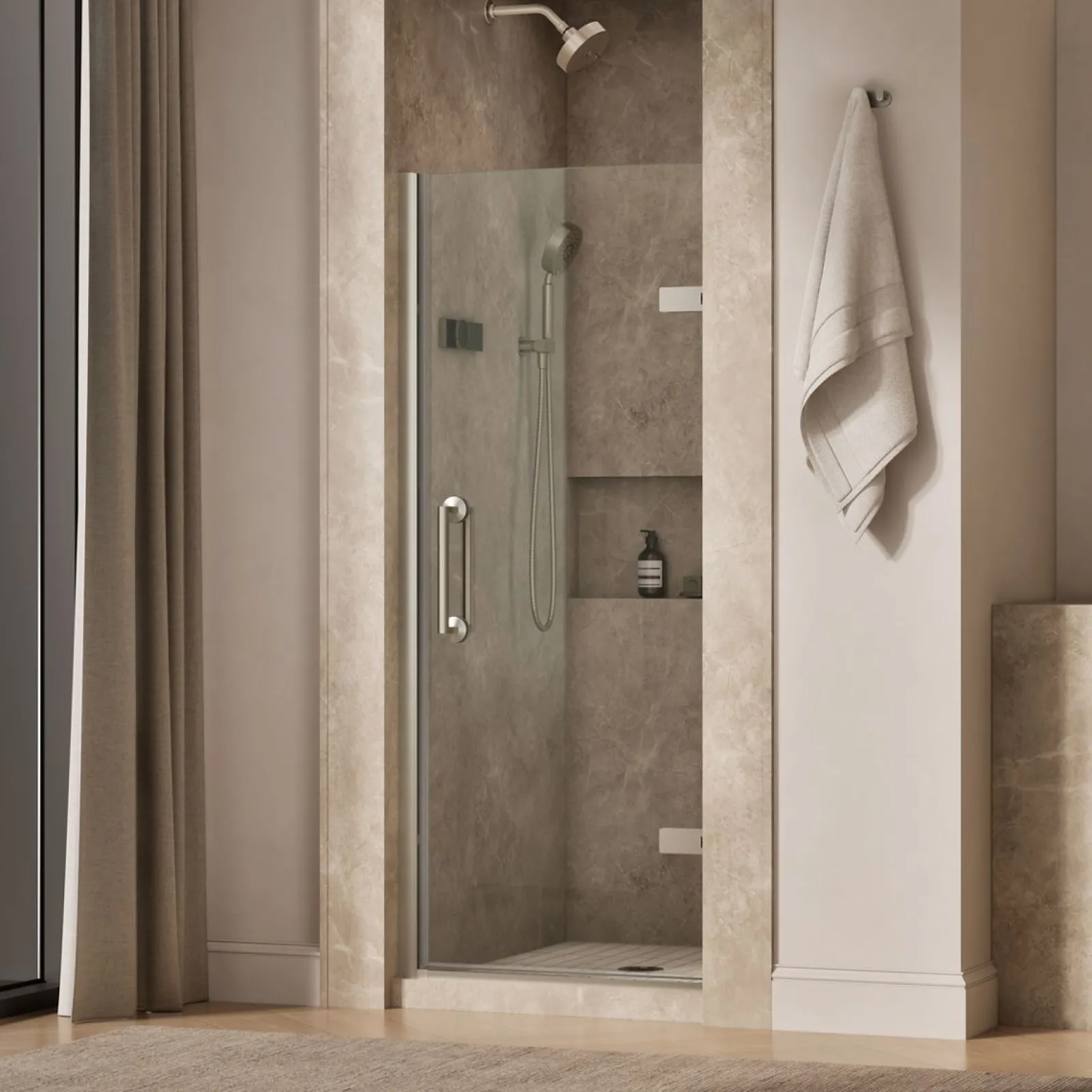 29-5/8"-30-3/8" W x 71-5/8" H pivot shower door with 3/8"-thick Crystal Clear glass^Kohler New