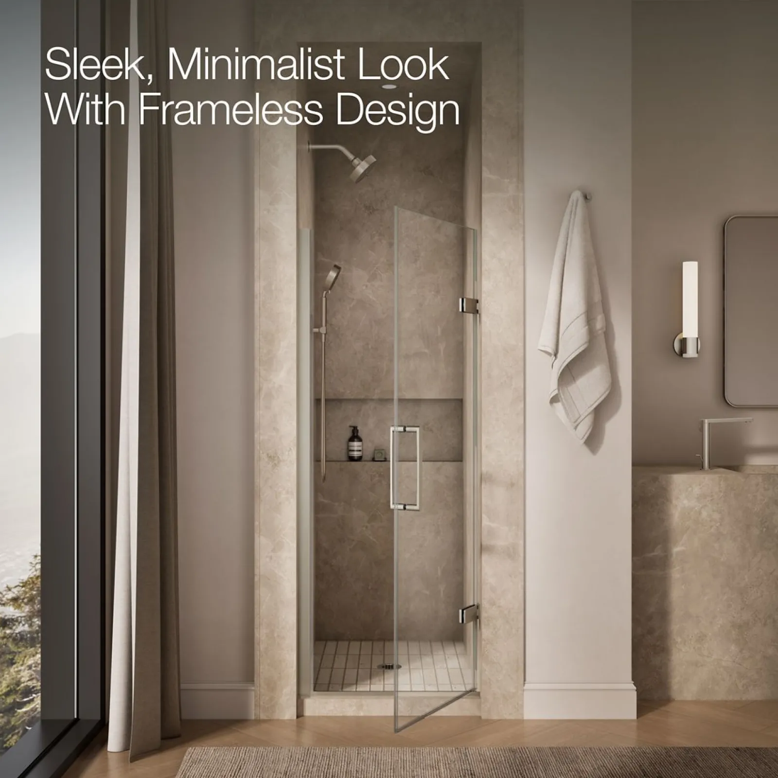 27-5/8"-28-3/8" W x 71-5/8" H pivot shower door with 3/8"-thick Crystal Clear glass^Kohler New