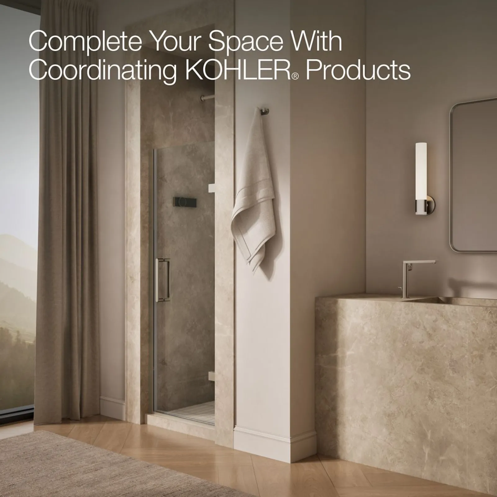 27-5/8"-28-3/8" W x 71-5/8" H pivot shower door with 3/8"-thick Crystal Clear glass^Kohler New