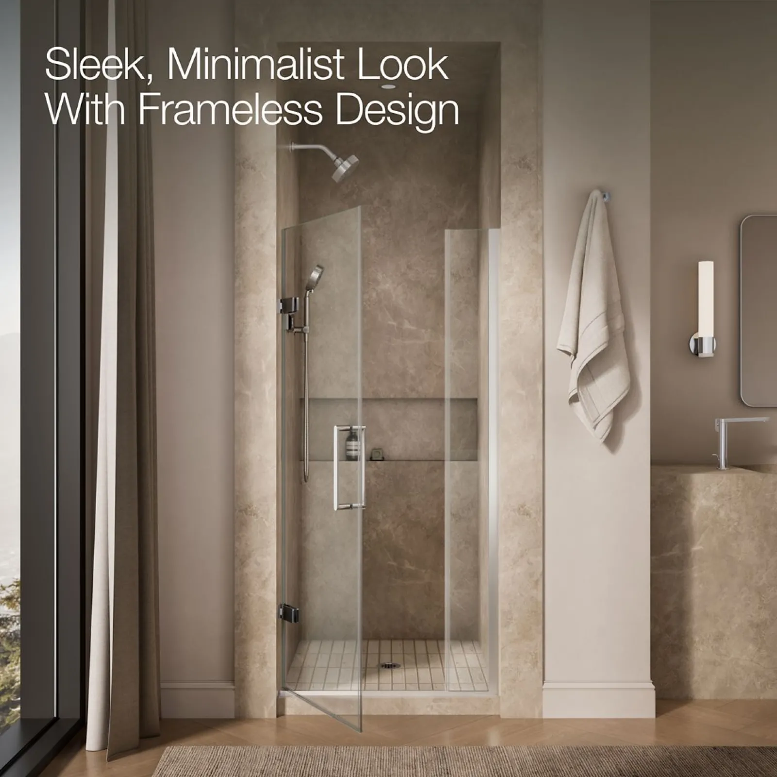 33-5/8"-34-3/8" W x 71-9/16" H pivot shower door with 3/8"-thick Crystal Clear glass^Kohler Clearance