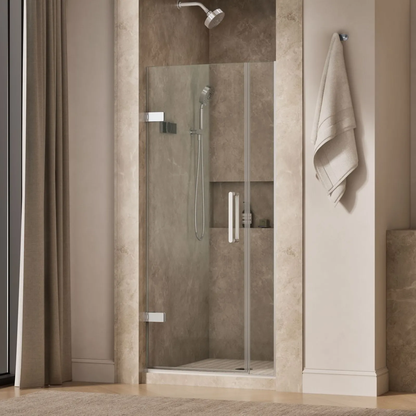 33-5/8"-34-3/8" W x 71-9/16" H pivot shower door with 3/8"-thick Crystal Clear glass^Kohler Clearance