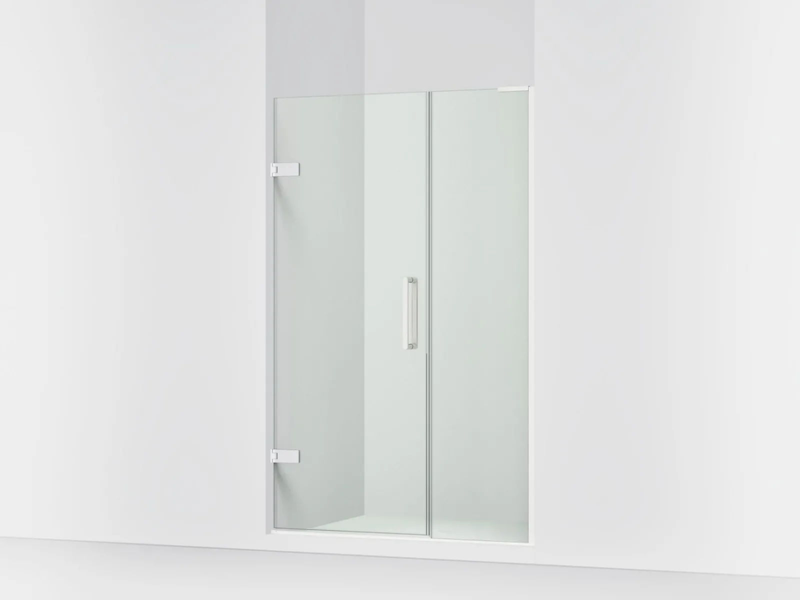 45-1/4"-46" W x 71-3/4" H pivot shower door with 3/8"-thick Crystal Clear glass^Kohler New