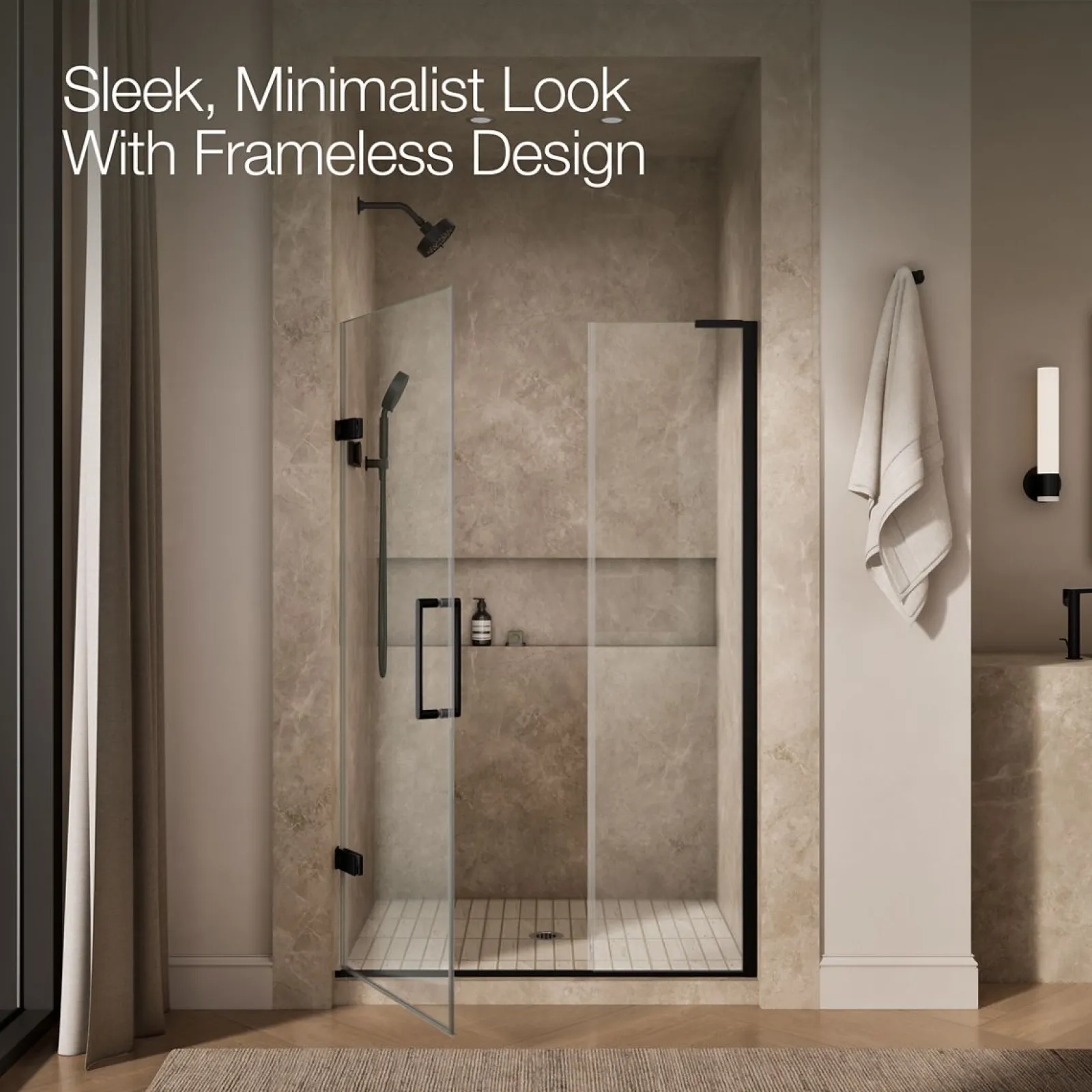 45-1/4"-46" W x 71-3/4" H pivot shower door with 3/8"-thick Crystal Clear glass^Kohler New