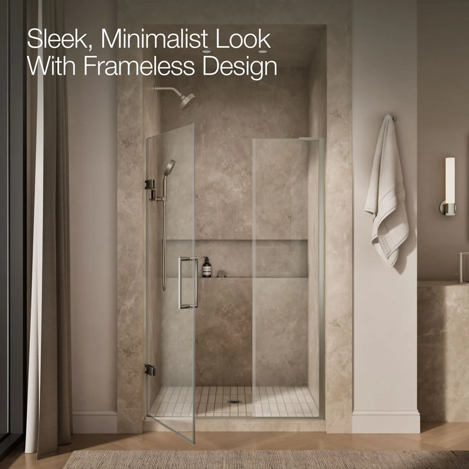 45-1/4"-46" W x 71-3/4" H pivot shower door with 3/8"-thick Crystal Clear glass^Kohler New