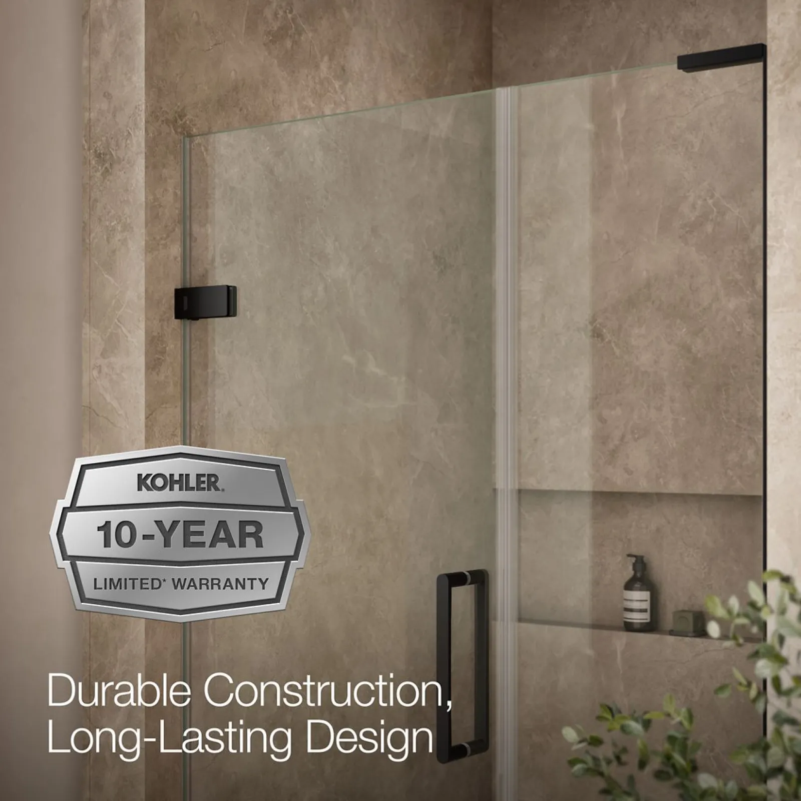 45-1/4"-46" W x 71-3/4" H pivot shower door with 3/8"-thick Crystal Clear glass^Kohler New