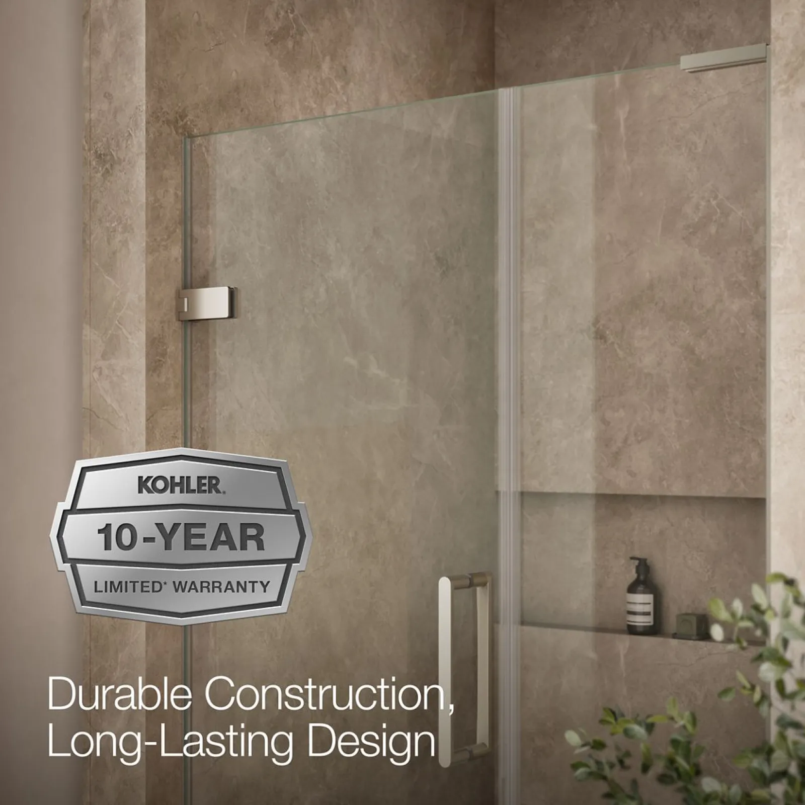 45-1/4"-46" W x 71-3/4" H pivot shower door with 3/8"-thick Crystal Clear glass^Kohler New