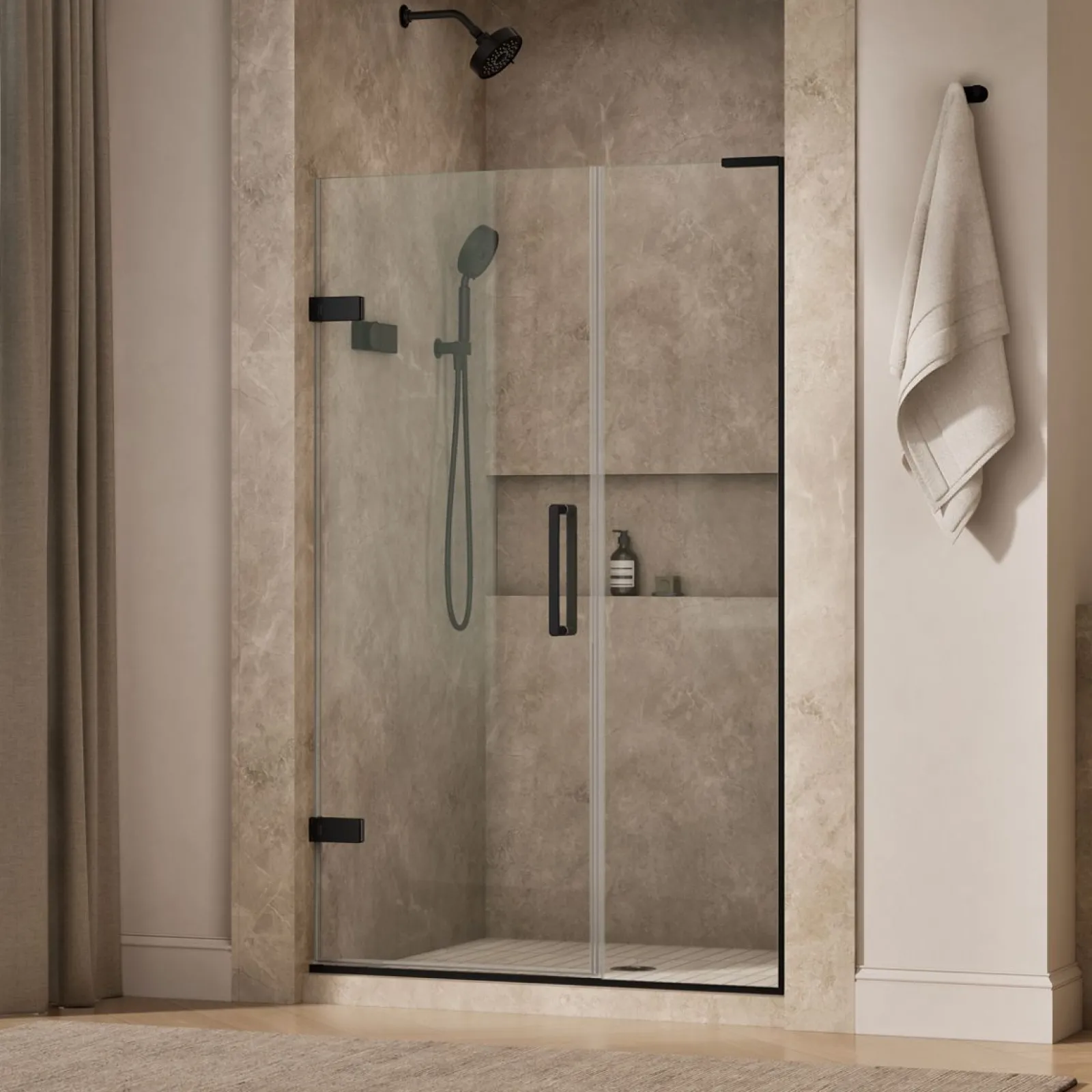 45-1/4"-46" W x 71-3/4" H pivot shower door with 3/8"-thick Crystal Clear glass^Kohler New